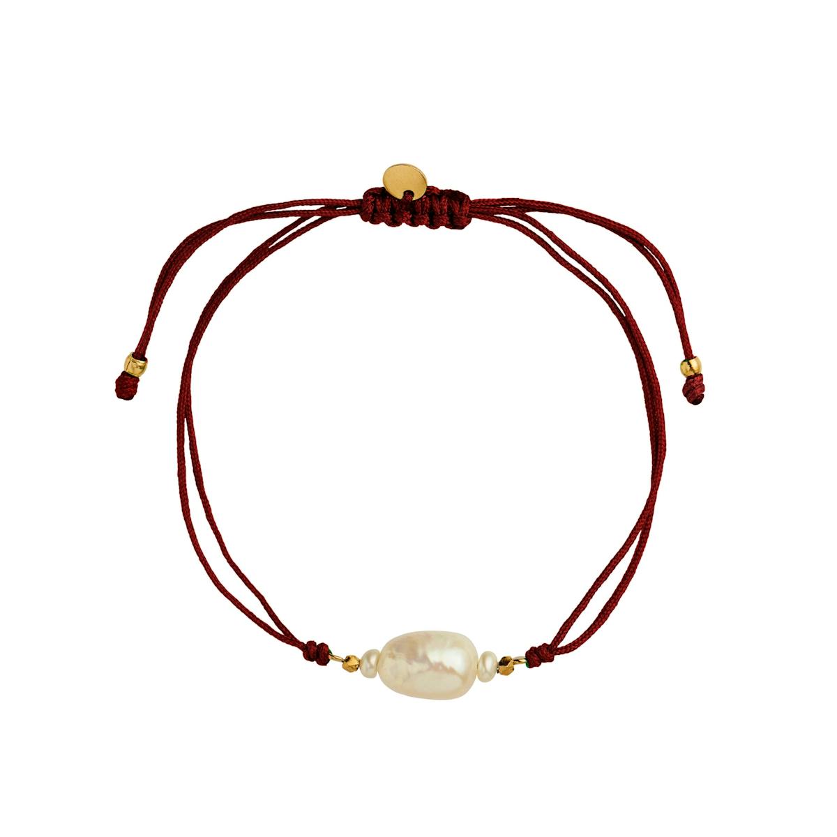 Baroque Pearl Berrie Bracelet - Bordeaux Ribbon