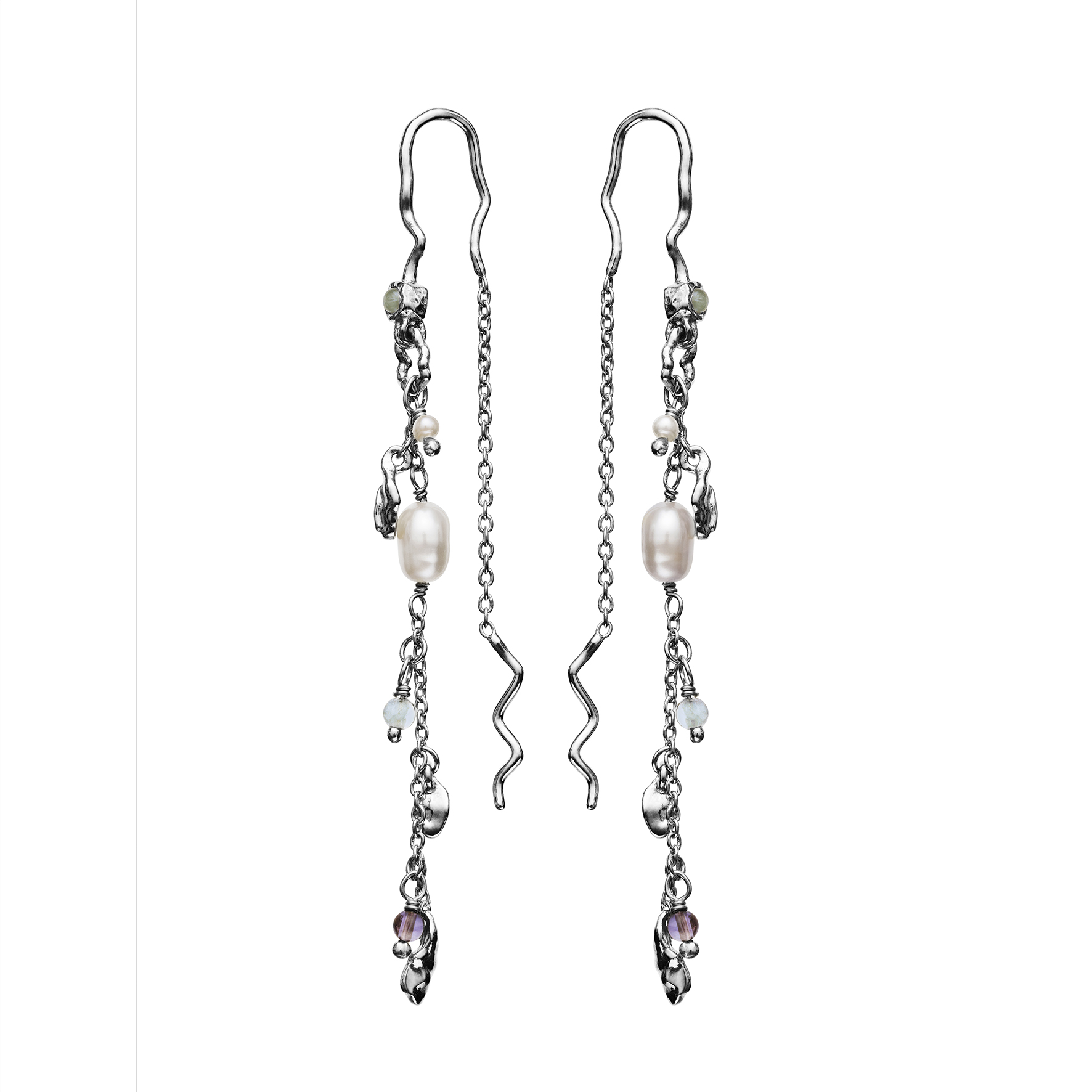 Poppy Earrings - Hopeanvärinen, Valkoinen