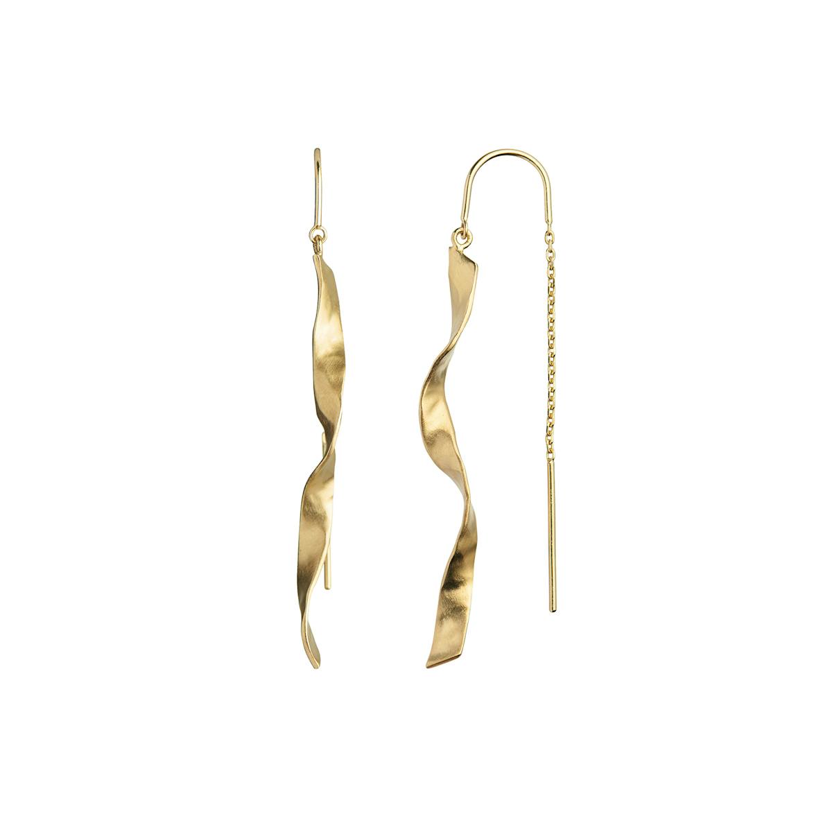 Long Twisted Hammered Earchain With Chain