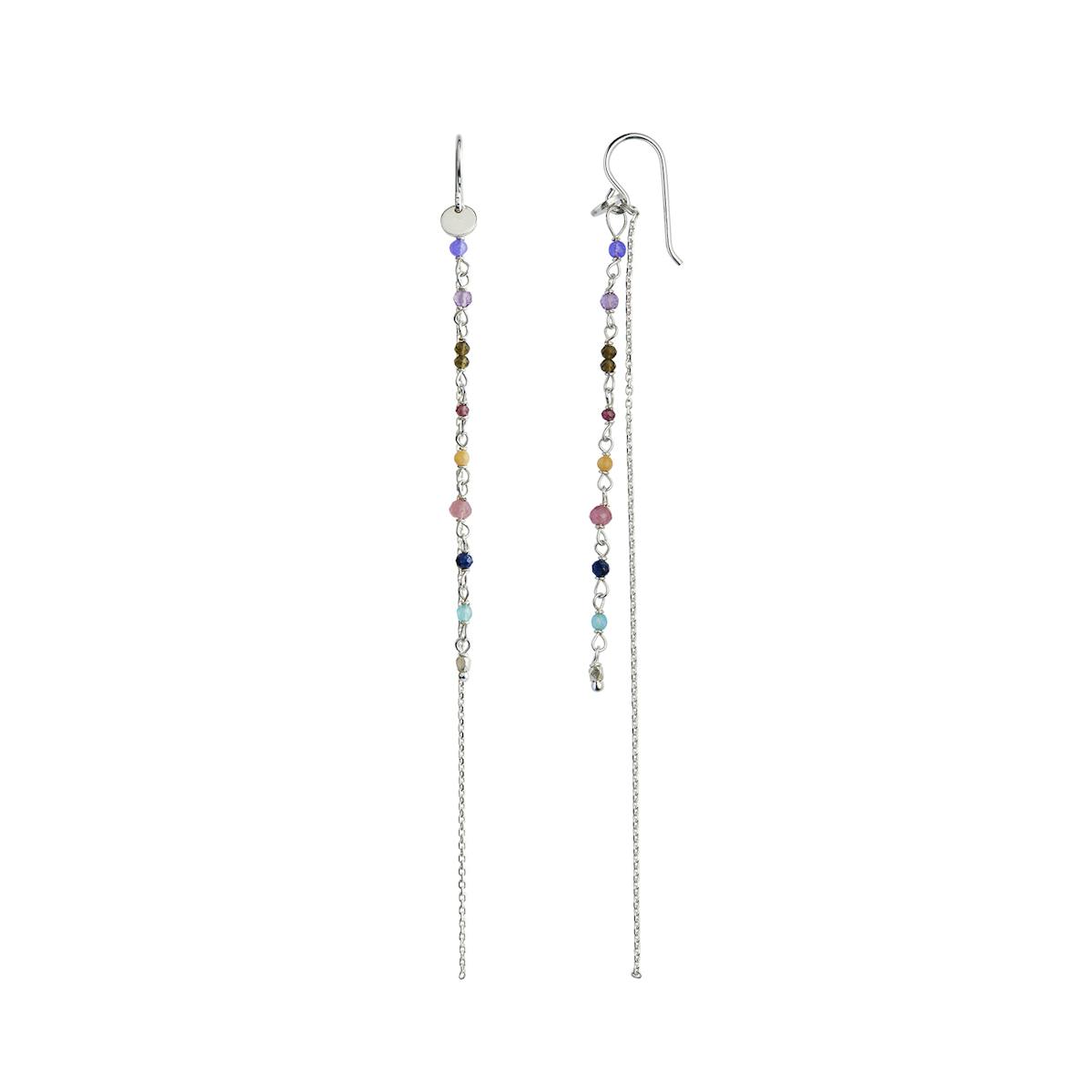 Petit Gemstones Earring With Long Chain - Berry Mix