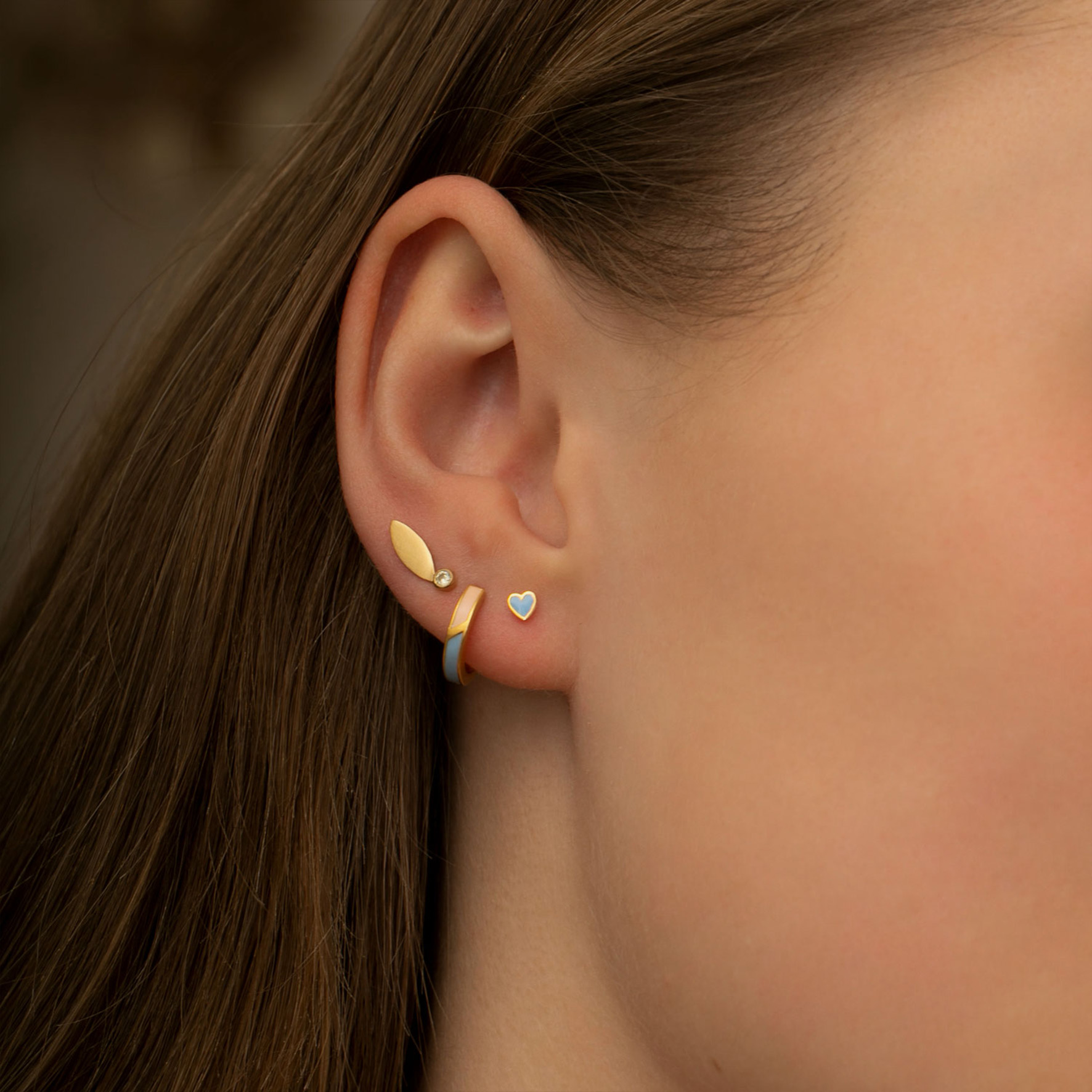 Petit Circus Huggie Earring Blue & Pale Peach Enamel