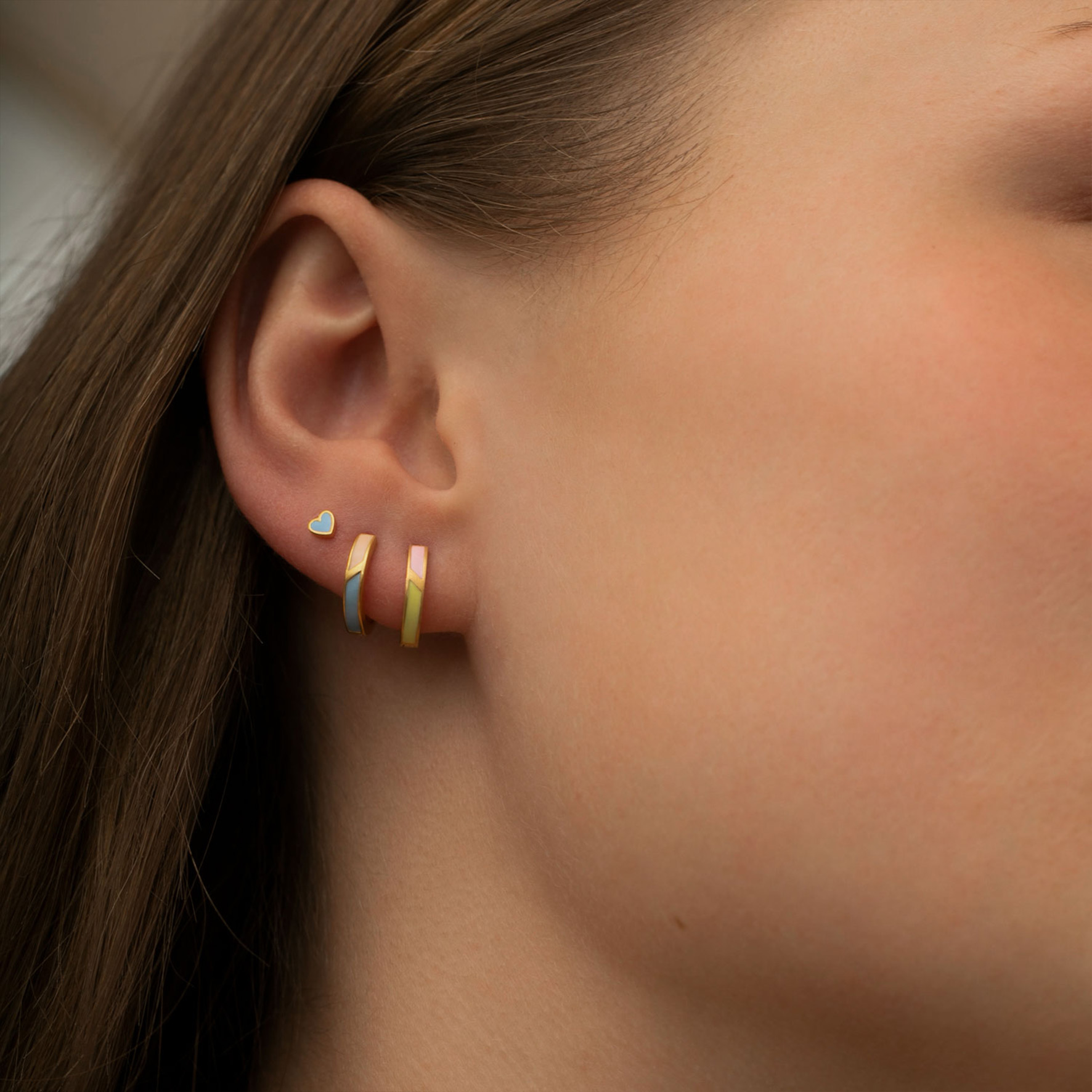 Petit Circus Huggie Earring Blue & Pale Peach Enamel