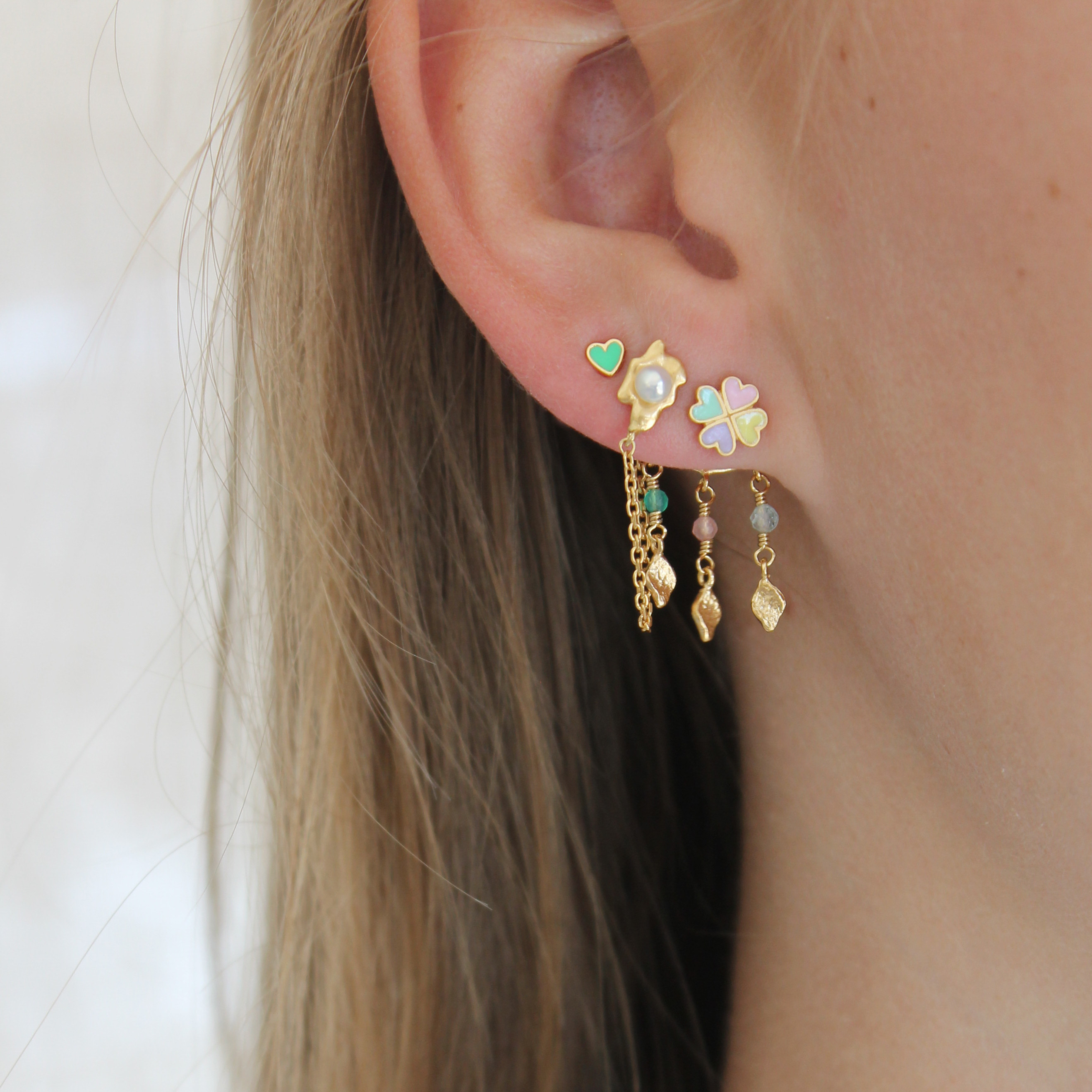 Petit Love Heart Grass Green Enamel Earring