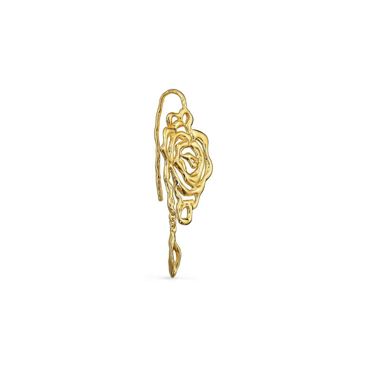 Rose Earring With Leaf Drop Left