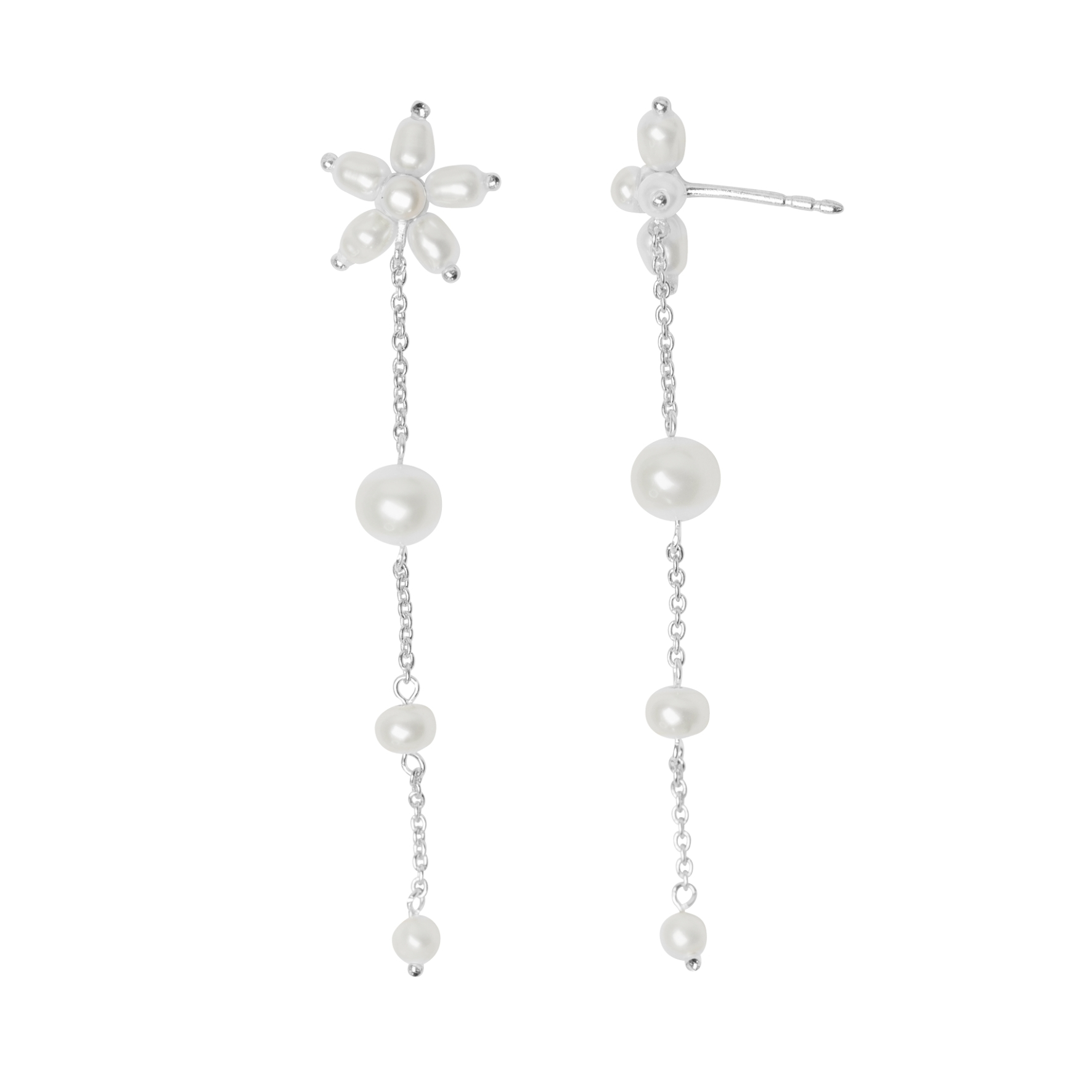 Pearl Signature Earhangers Long - Hopeanvärinen, Valkoinen