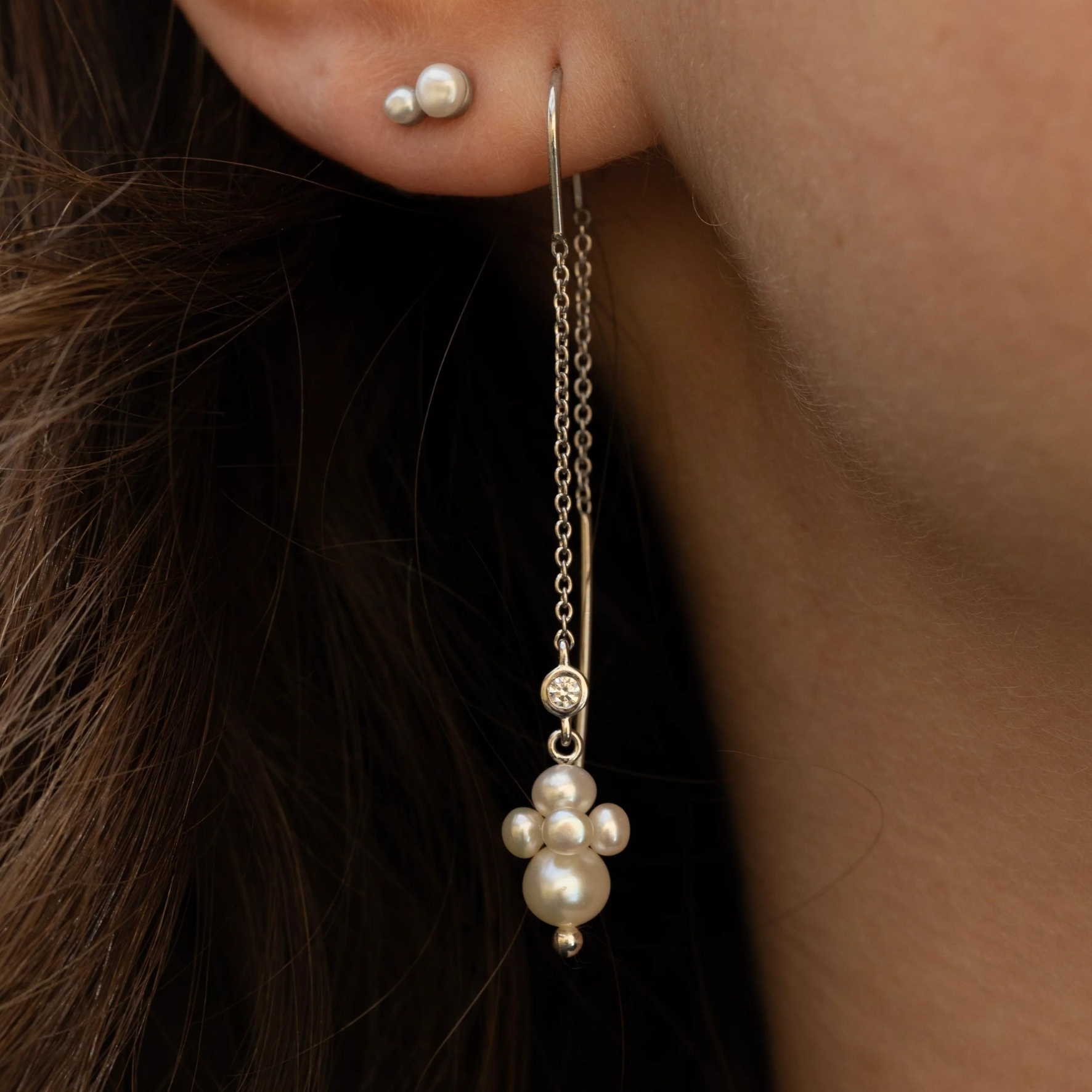 Pearl Cluster Dangling Earrings