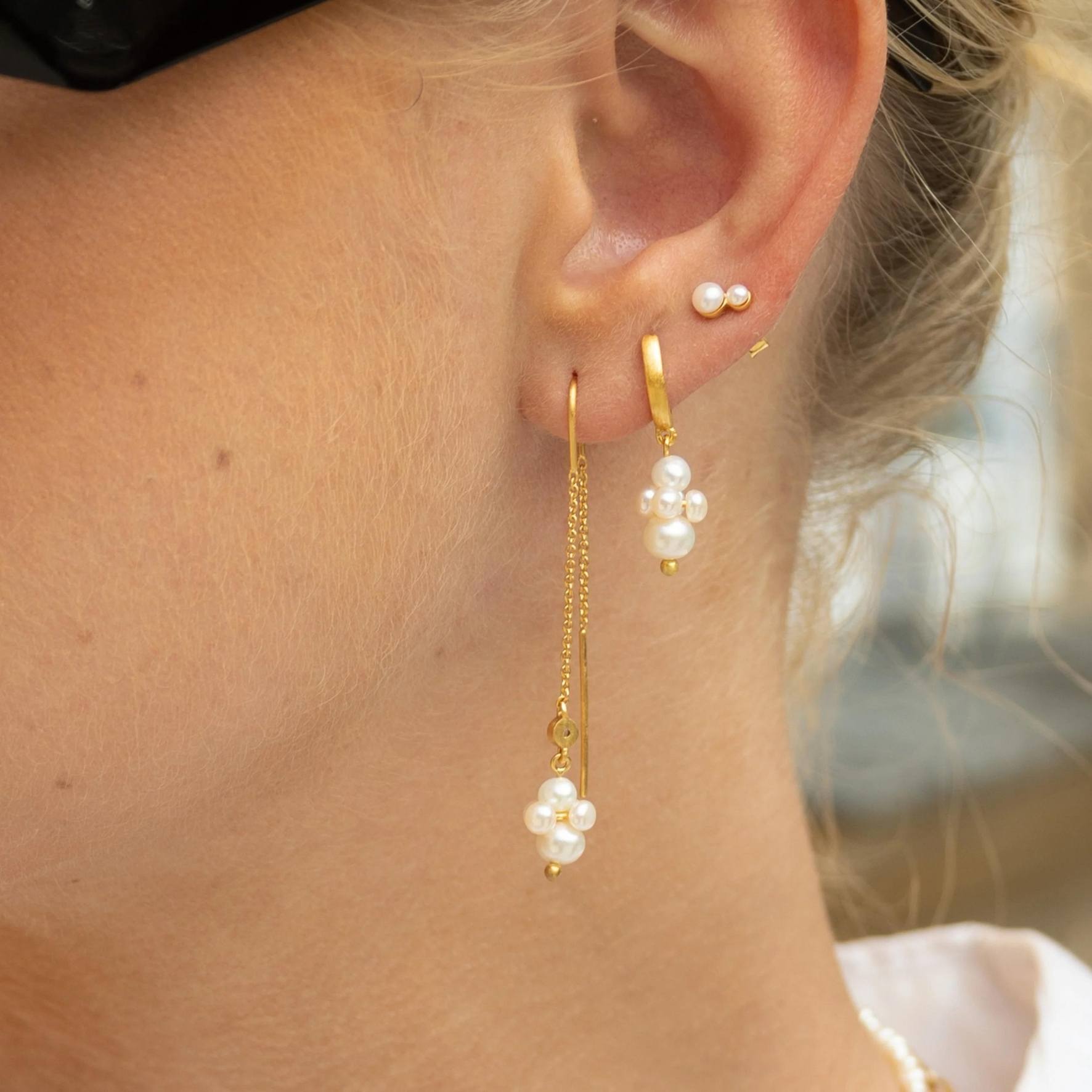 Pearl Cluster Dangling Earrings