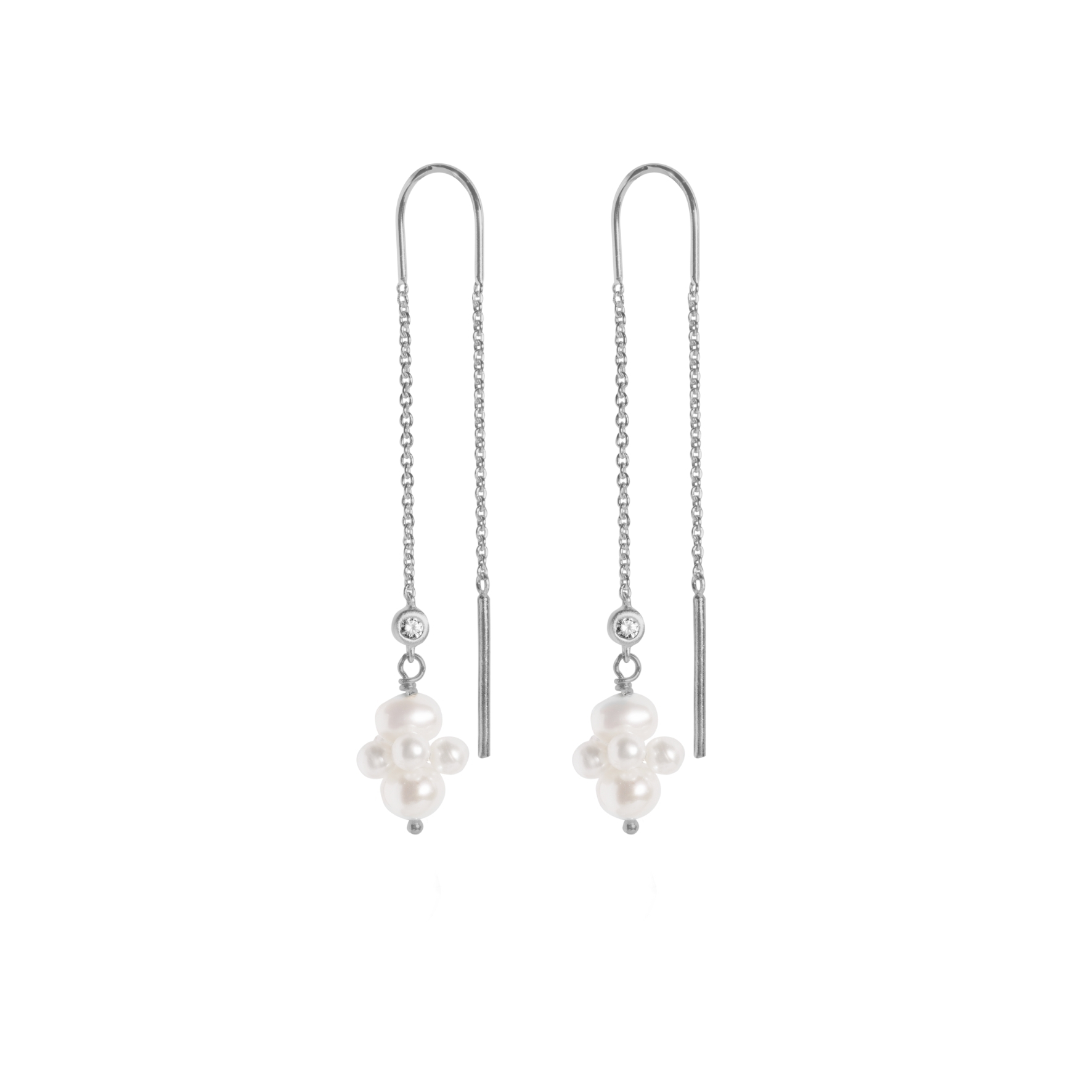 Pearl Cluster Dangling Earrings - Hopeanvärinen, Valkoinen