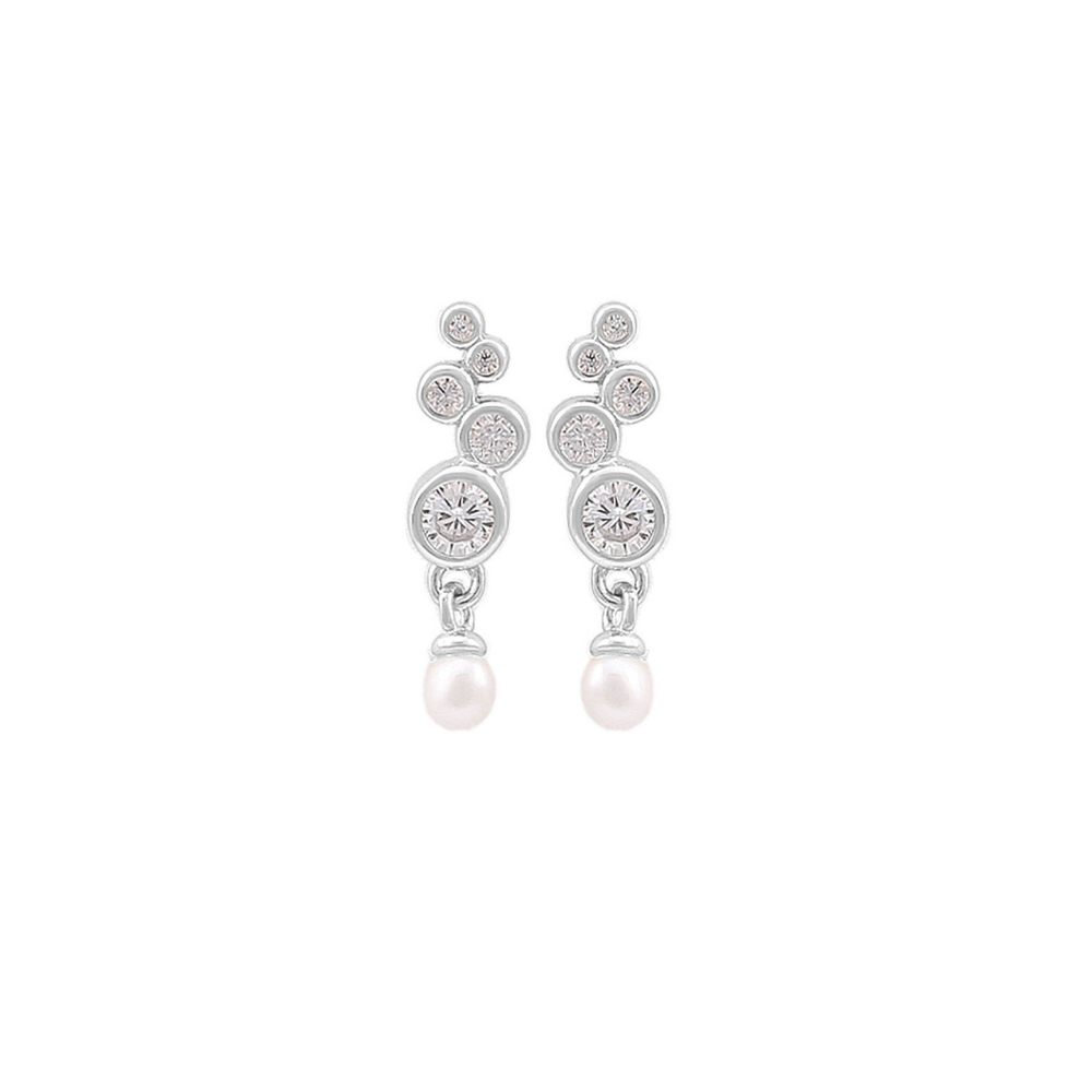 Sienna Pearl Earrings - Hopeanvärinen, Valkoinen