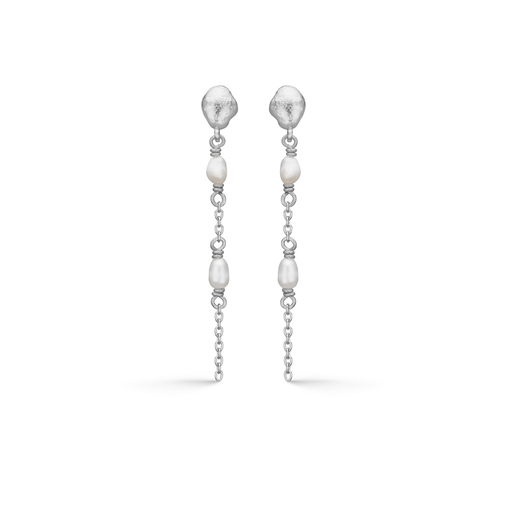 Perma Pearl Earrings - Hopeanvärinen, Valkoinen