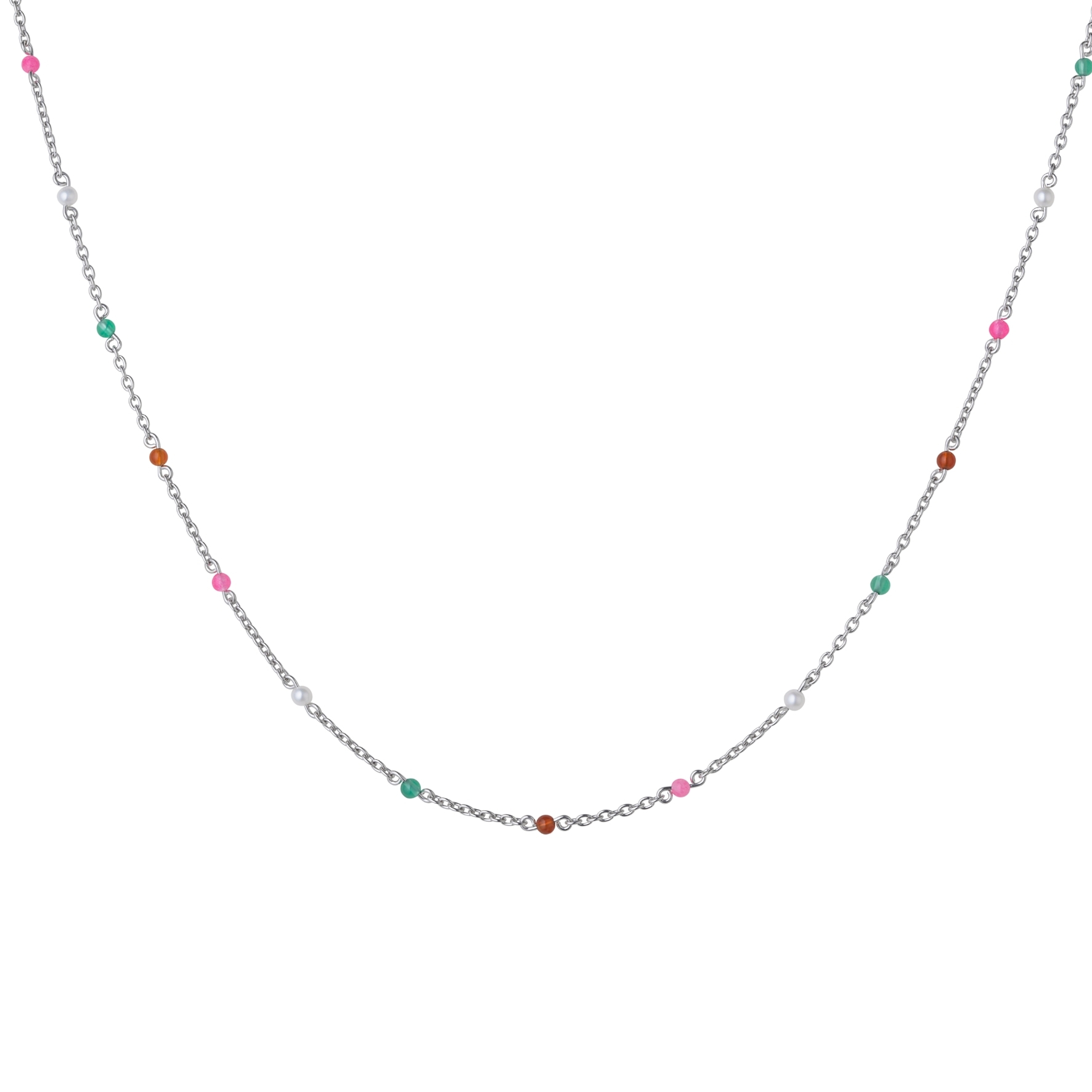 Scarlett Necklace Colors - Hopeanvärinen, Pinkki, Oranssi, Valkoinen, Turkoosi, Vihreä