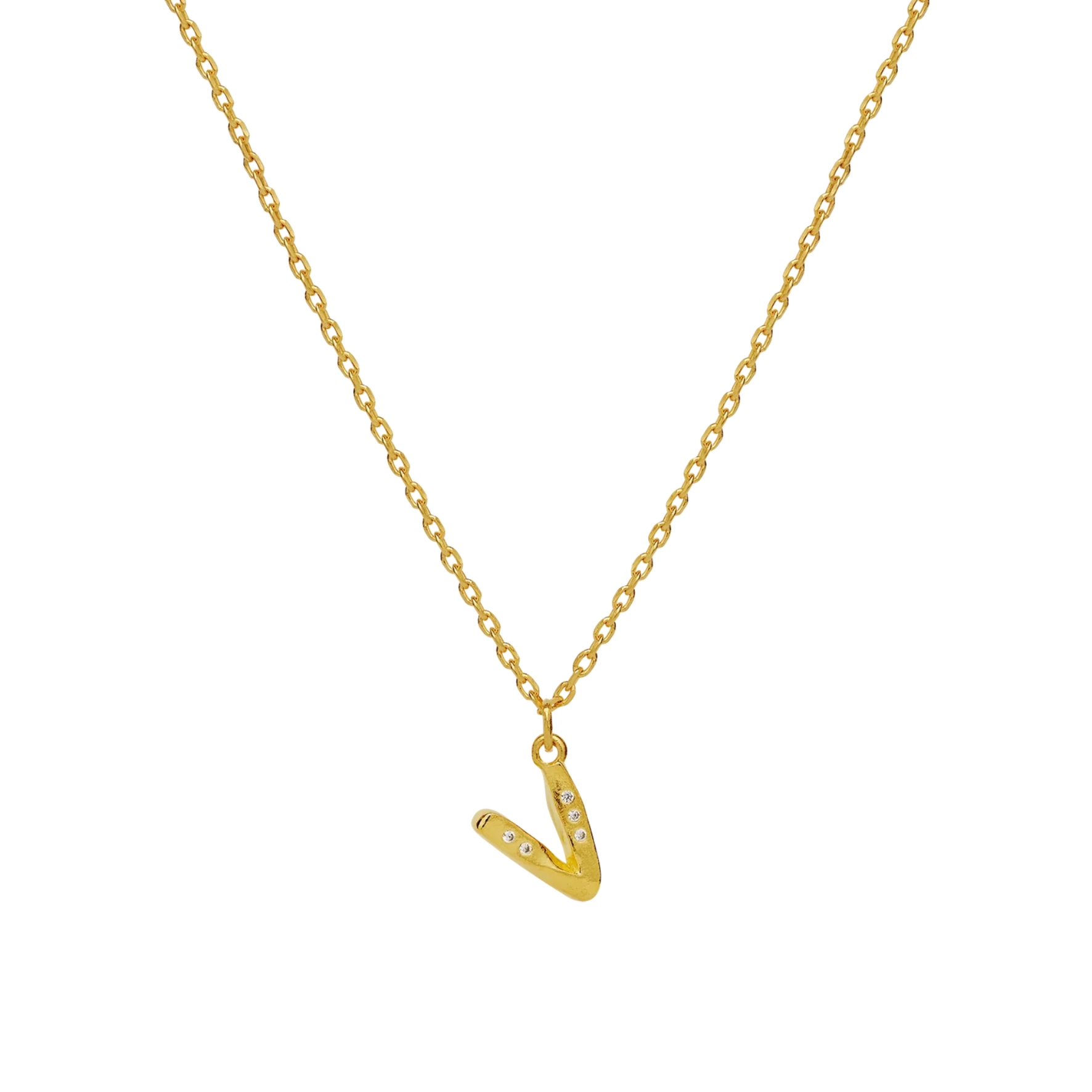 Alphabet Necklace V - Gold color, White