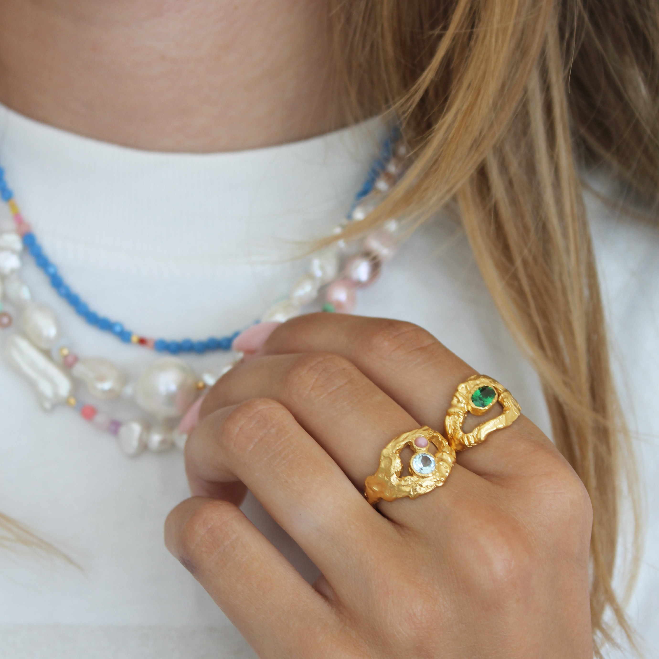 My Love Rock Ring With Blue Topas/Pink Opal