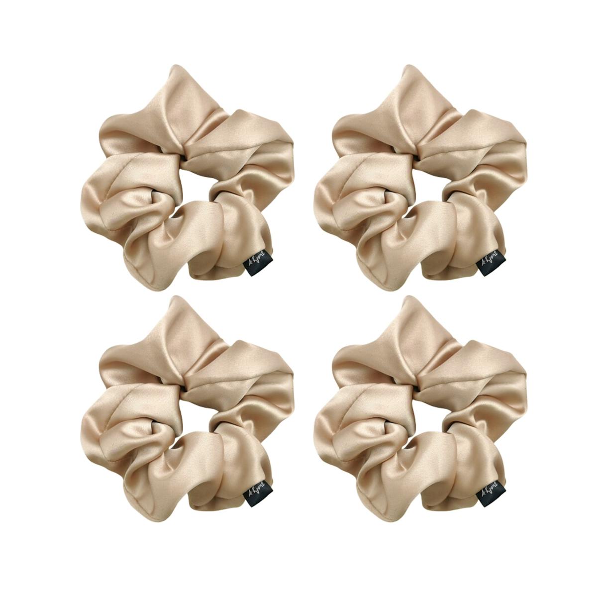 4-Pack Hair Scrunchie Light Beige Satin