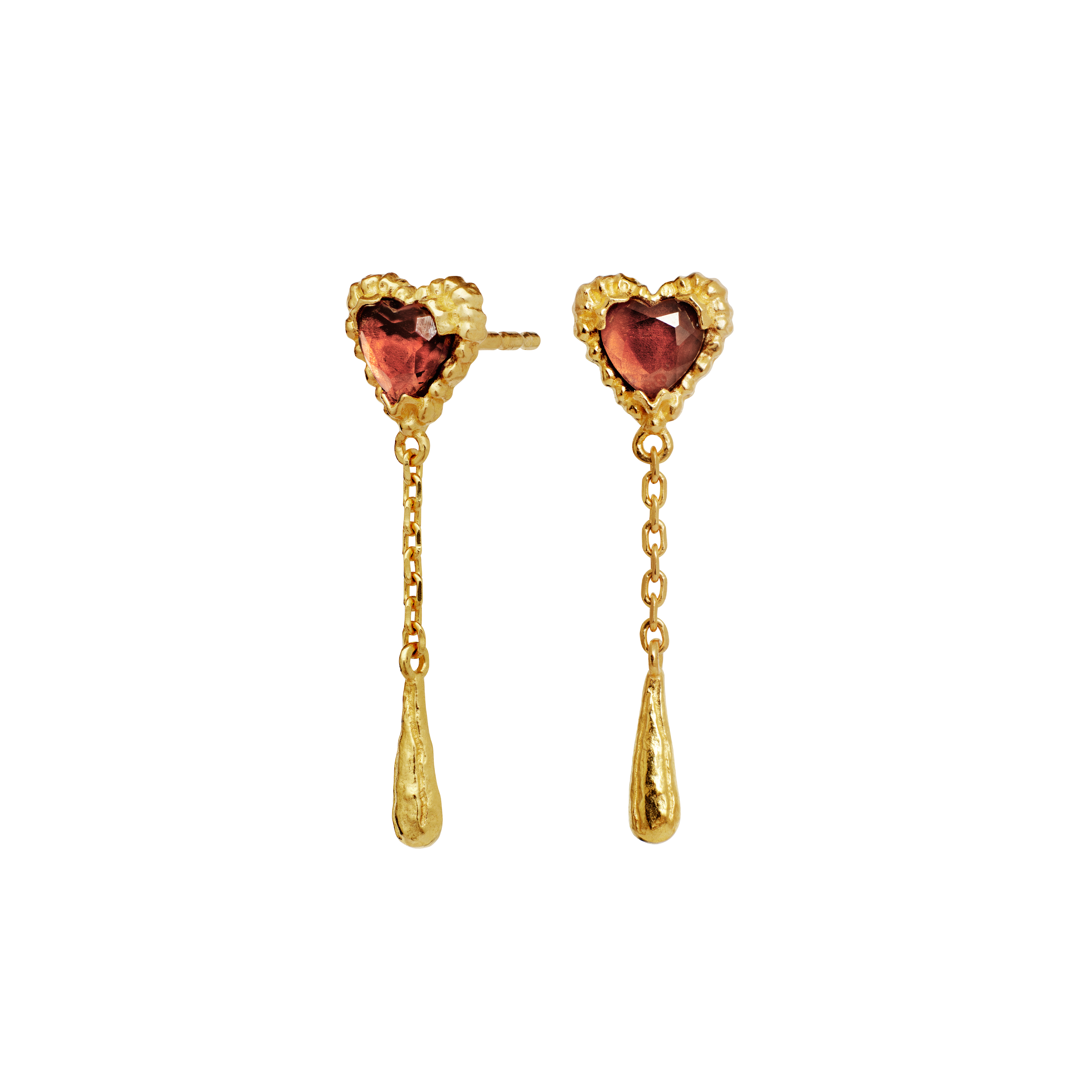 Golden droppy red heart earings