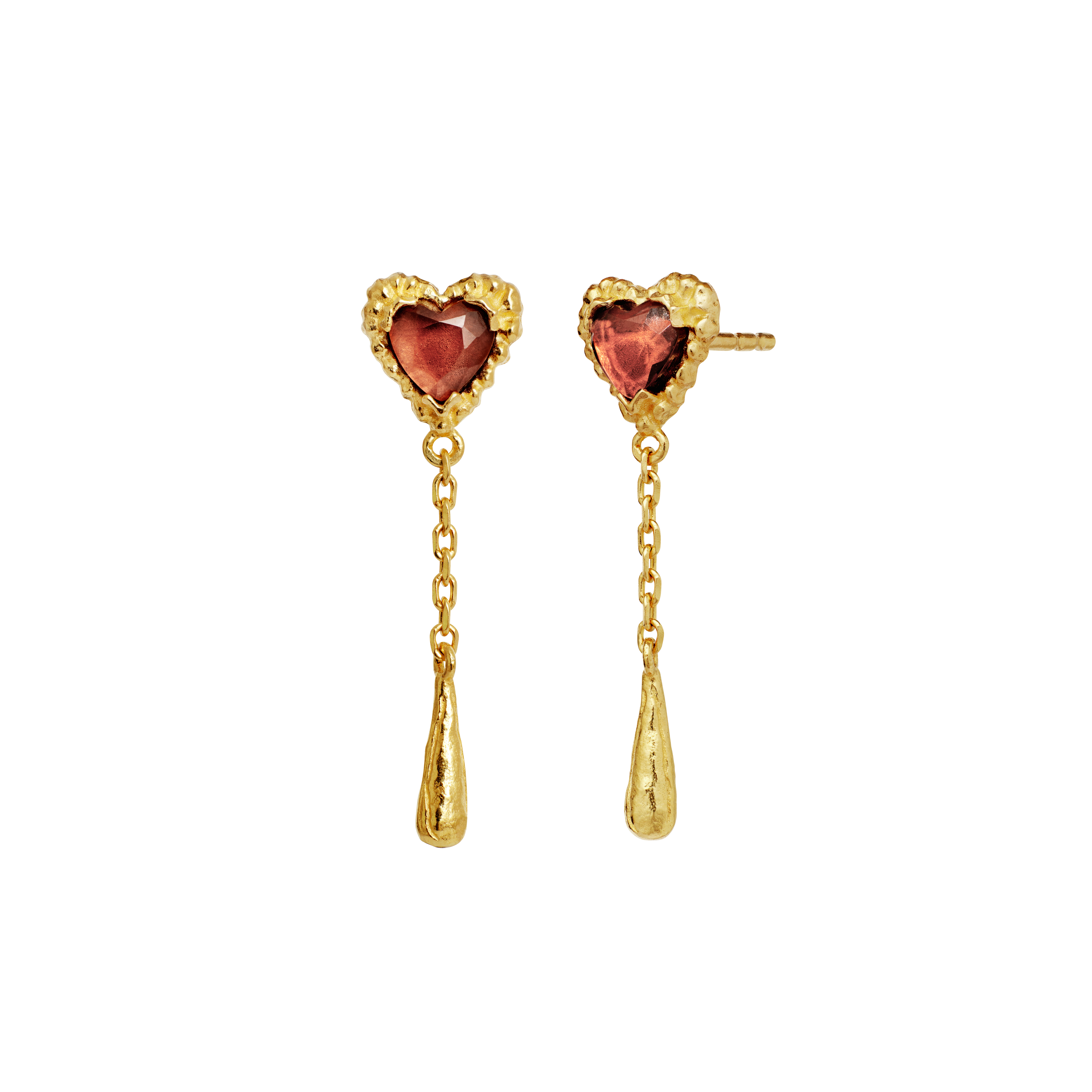 Golden droppy red heart earings