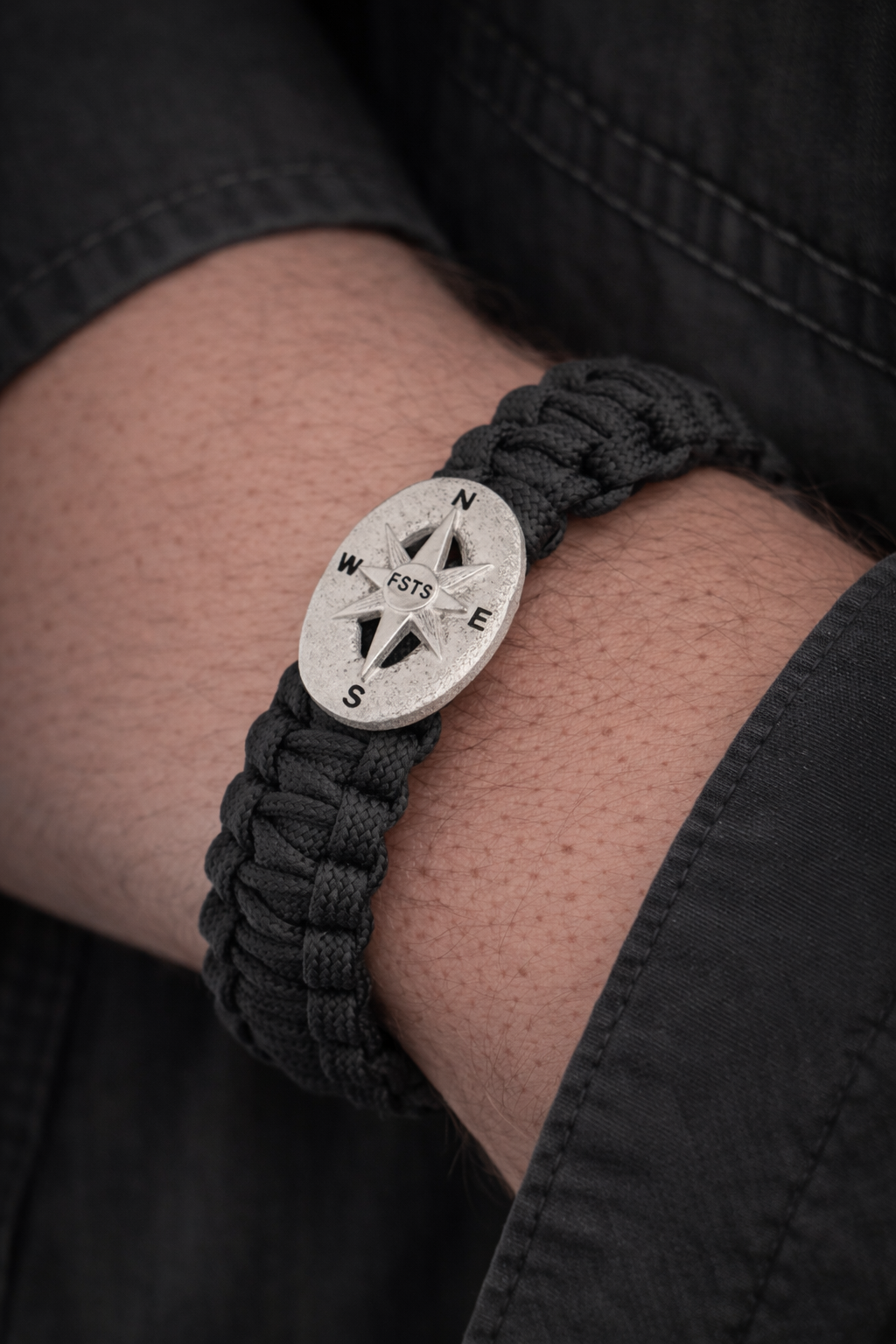 FSTS Bracelet Black with Sterling Silver Compass Lock