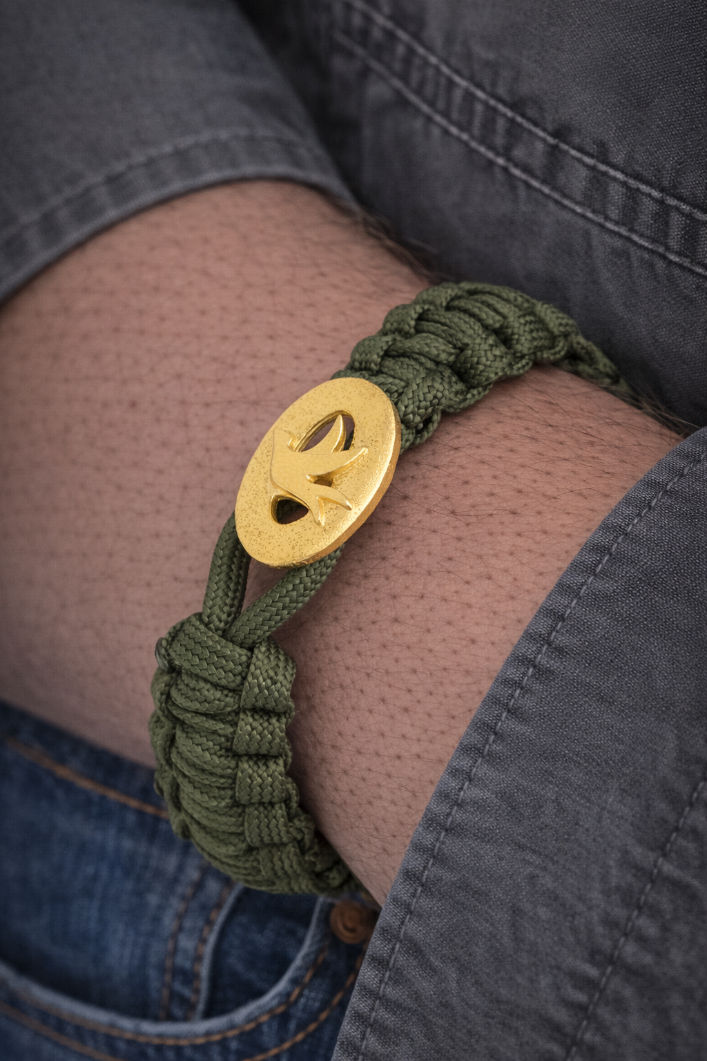 FSTS Bracelet Green with Gold Plated Sterling Silver Peace Dove Lock