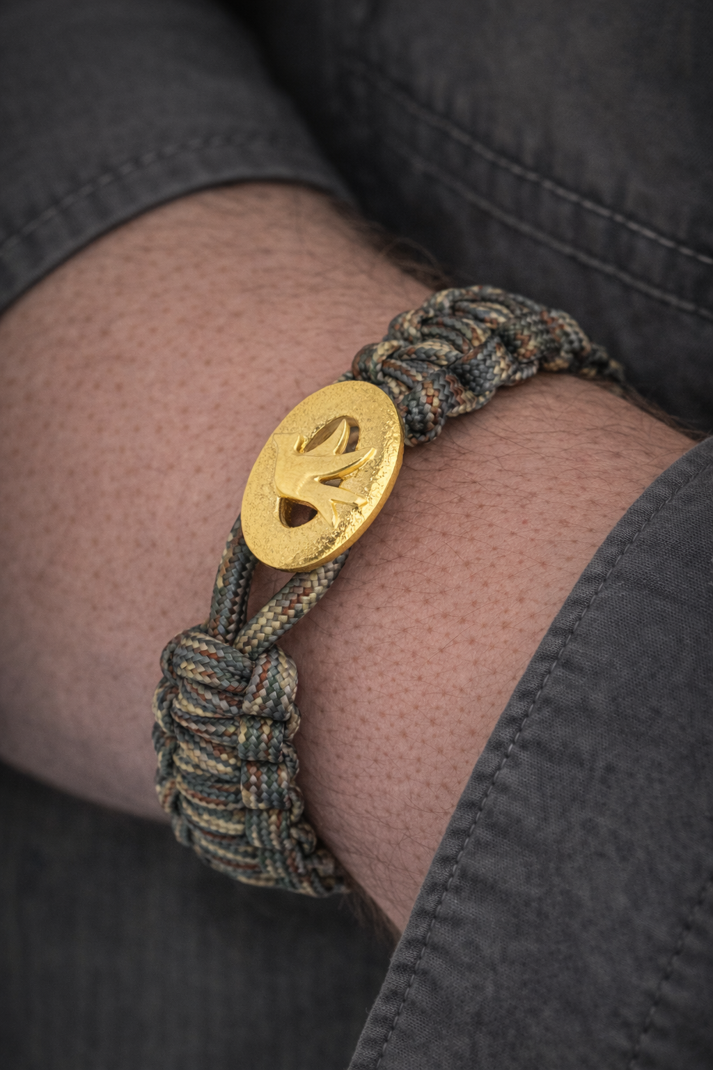 FSTS Bracelet Camouflage with Gold Plated Sterling Silver Peace Dove Lock
