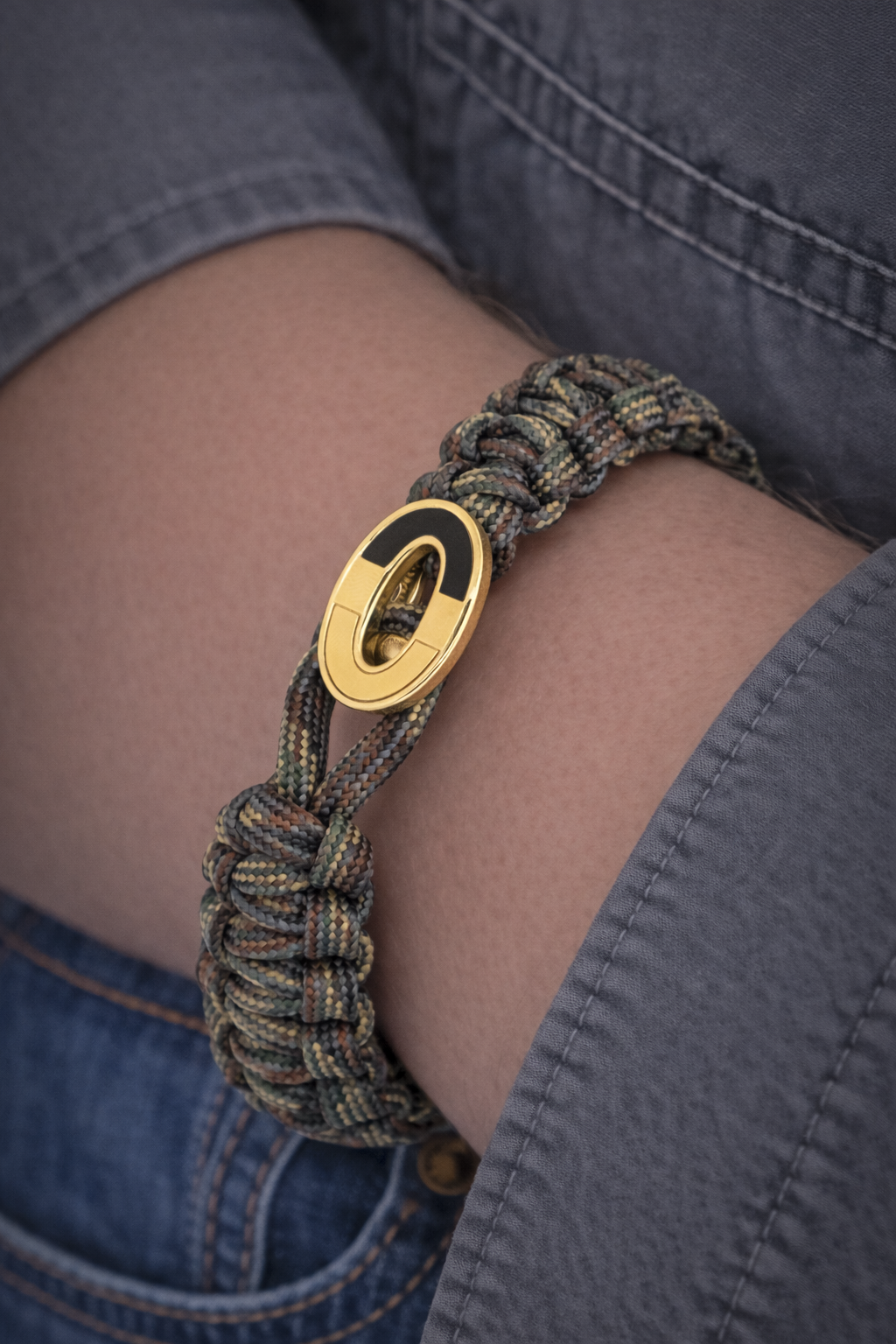 FSTS Bracelet Camouflage with Gold Plated Sterling Silver Dark Bright Lock