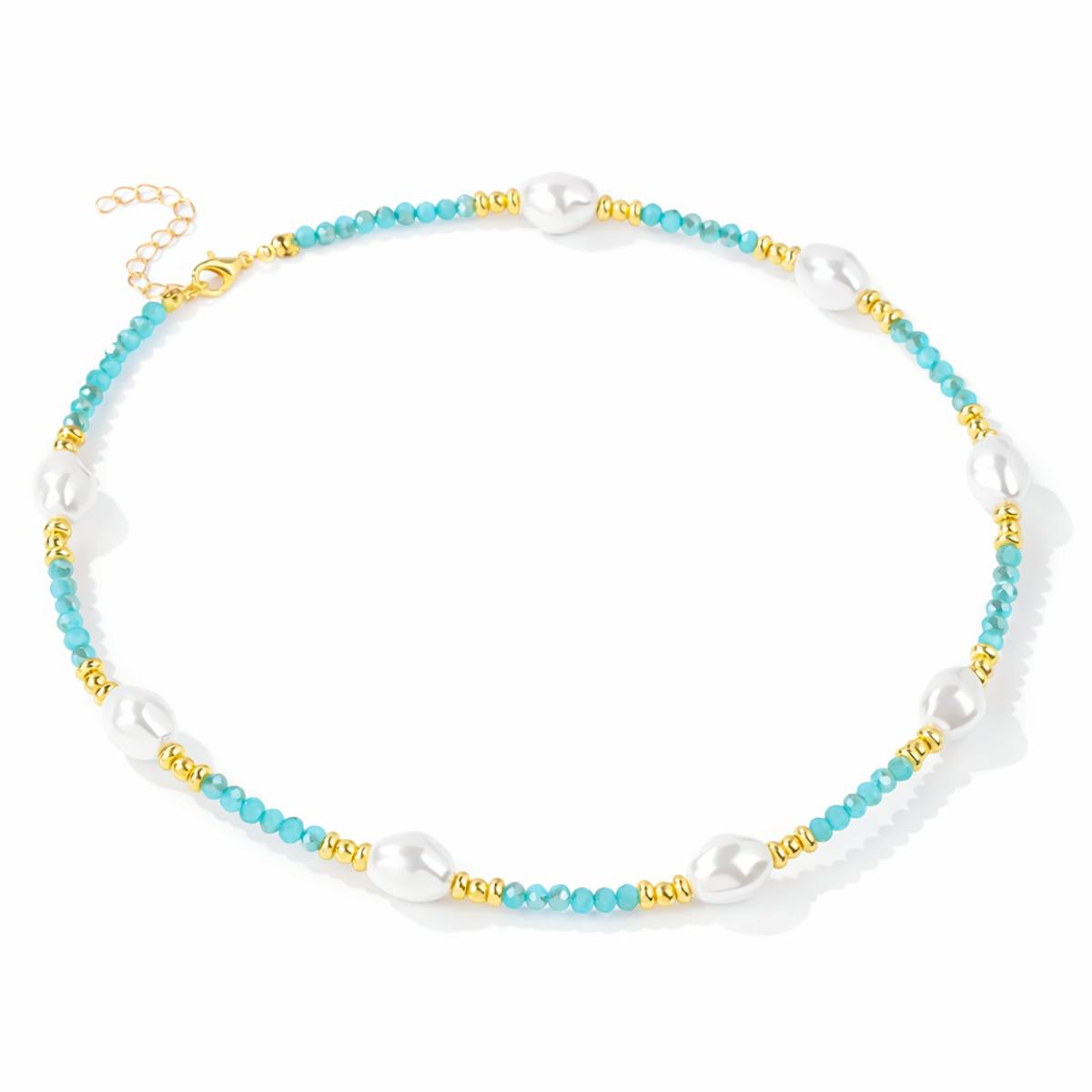 Celeste Pearl Beads Necklace - Aqua