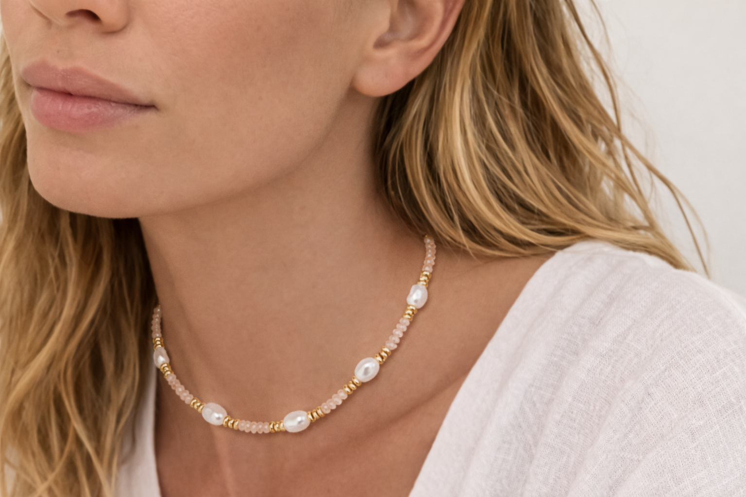 Celeste Pearl Beads Necklace - Blush