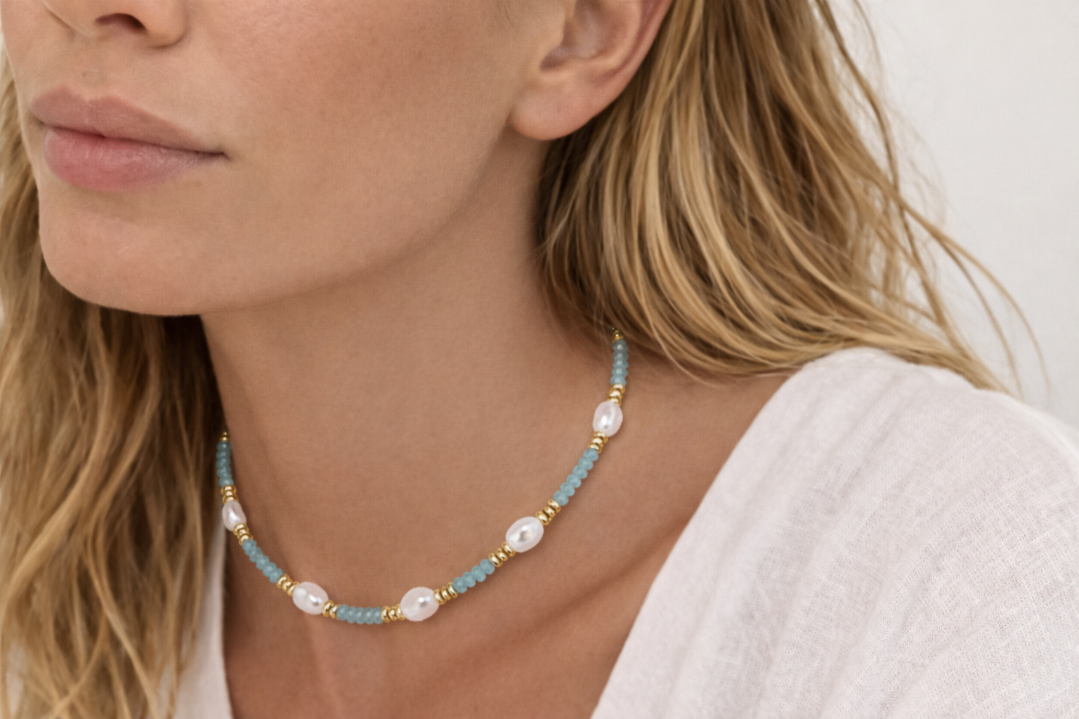 Celeste Pearl Beads Necklace  - Aqua