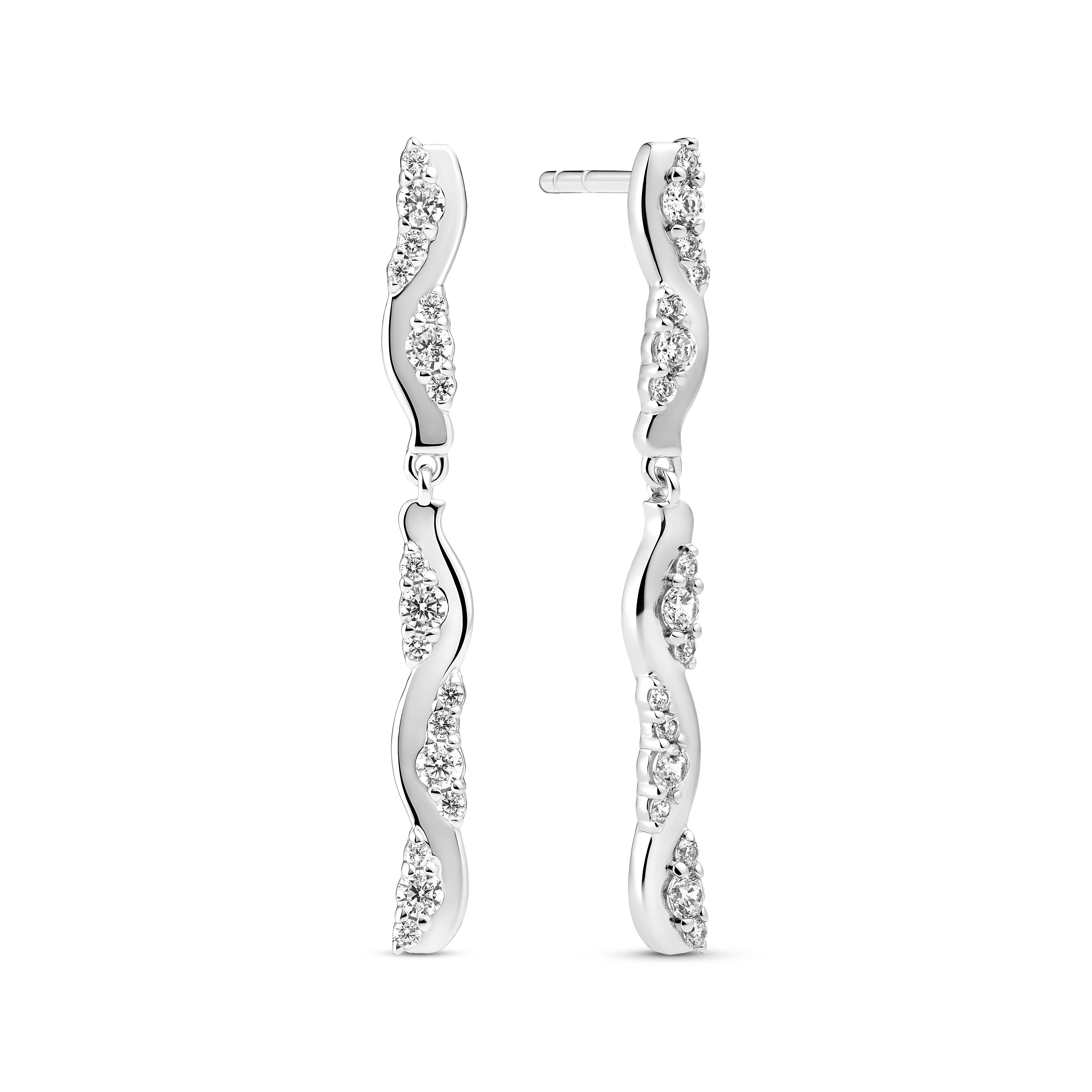 Ellera Waves Altro Due Lungo Earrings - Sølv farve, Hvid