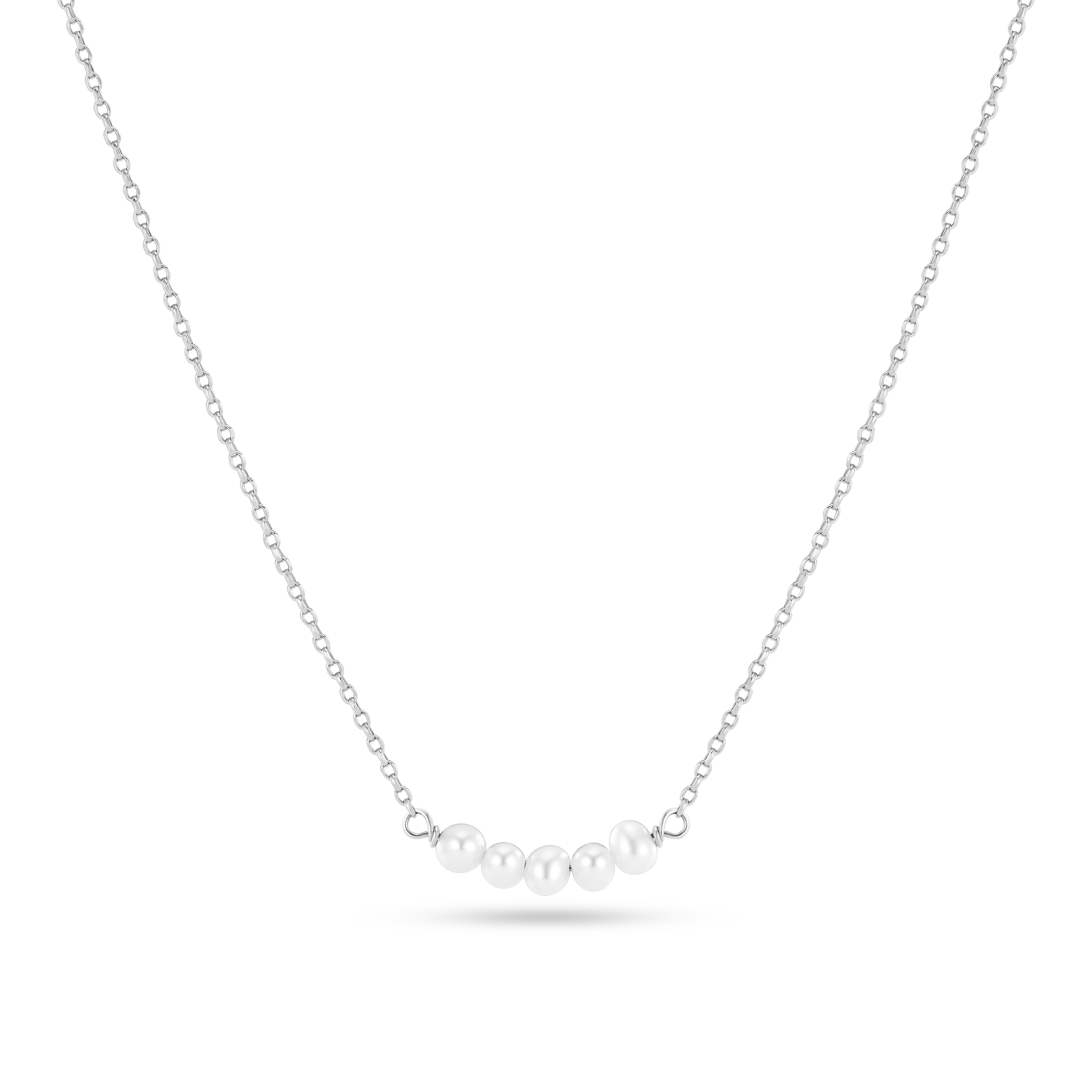 Perla Cinque Necklace - Silver color, White