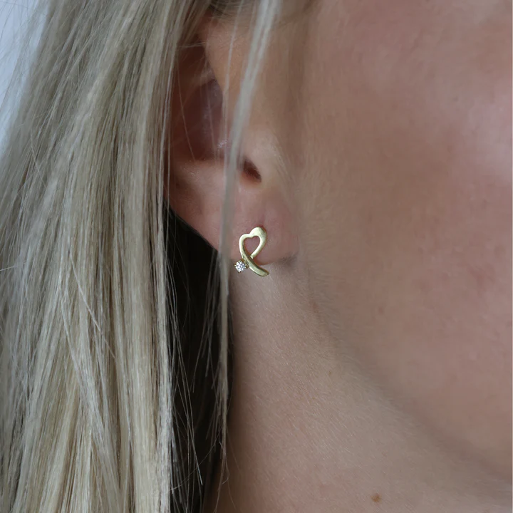 Heart Stud Earrings, Diamond, 8kt