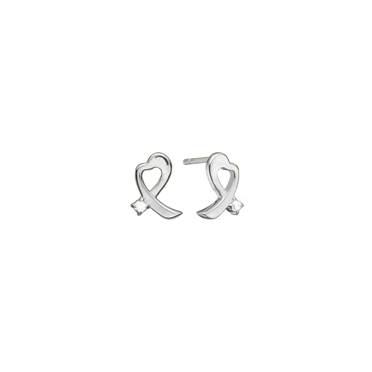 Heart Stud Earrings, Diamond, 8kt