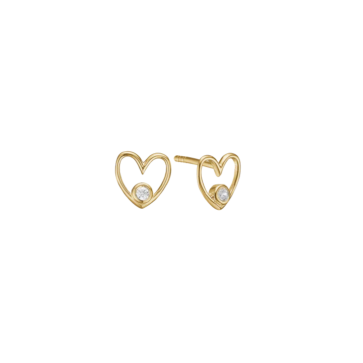 Heart Stud Earrings, LGD, 8kt - Guld farve, Hvid