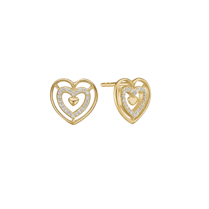 Heart Stud Earrings, CZ, 8kt