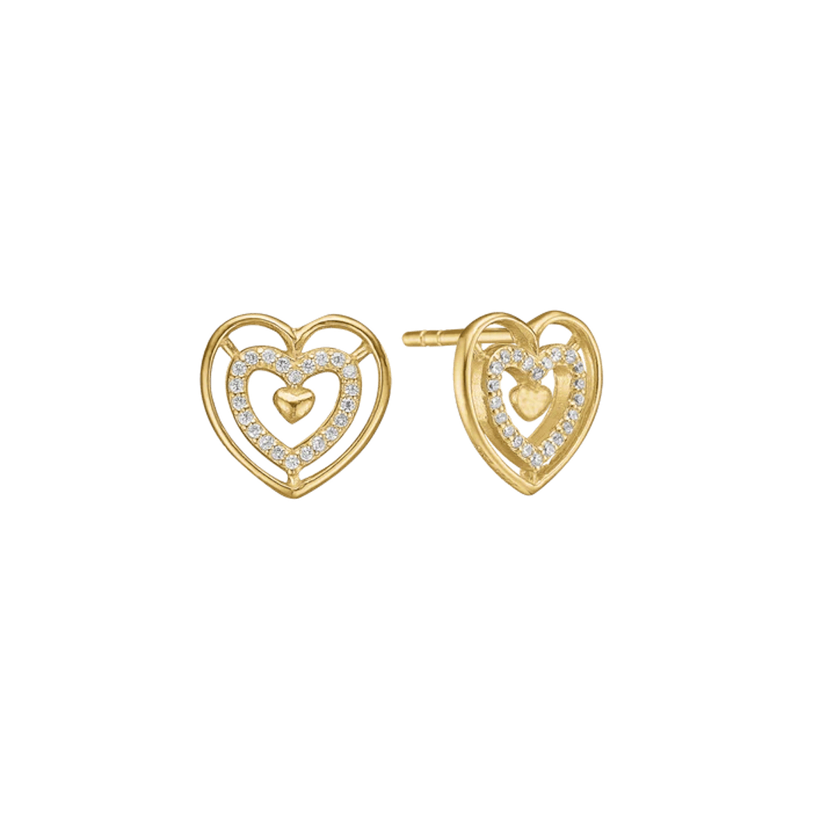 Heart Stud Earrings, CZ, 8kt