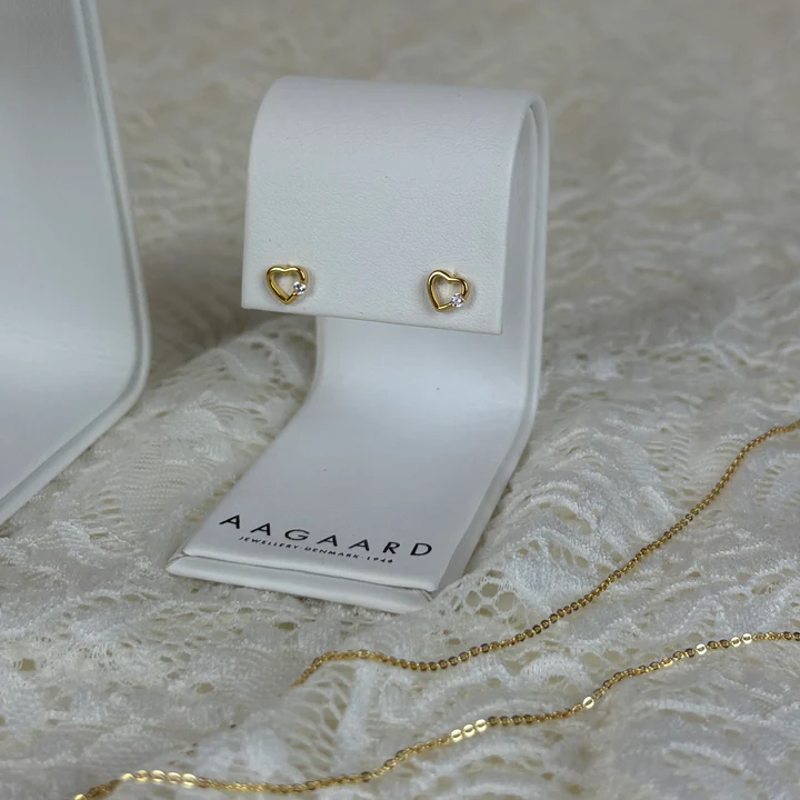 Heart Stud Earrings, CZ