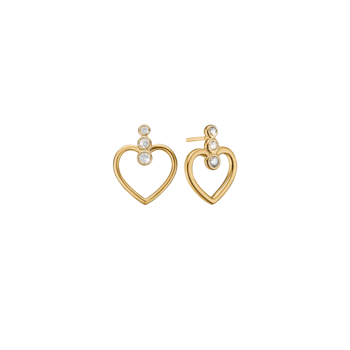 Heart Stud Earrings, 6 CZ - Guld farve, Hvid