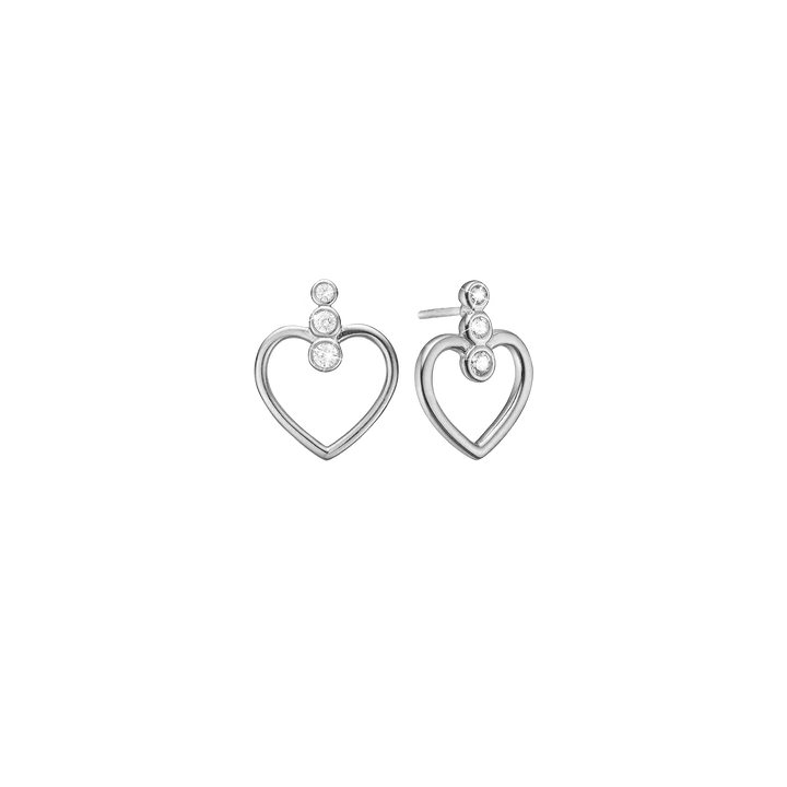 Heart Stud Earrings, 6 CZ
