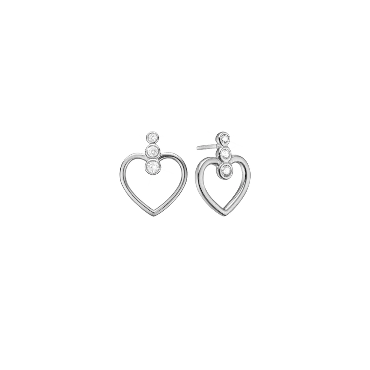 Heart Stud Earrings, 6 CZ