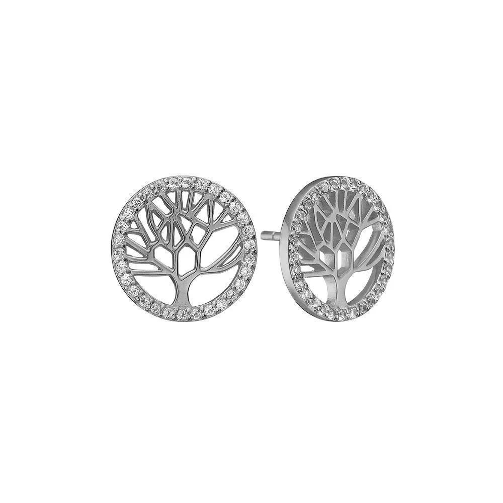 Round Tree of Life Cubic Zirconia Stud Earrings