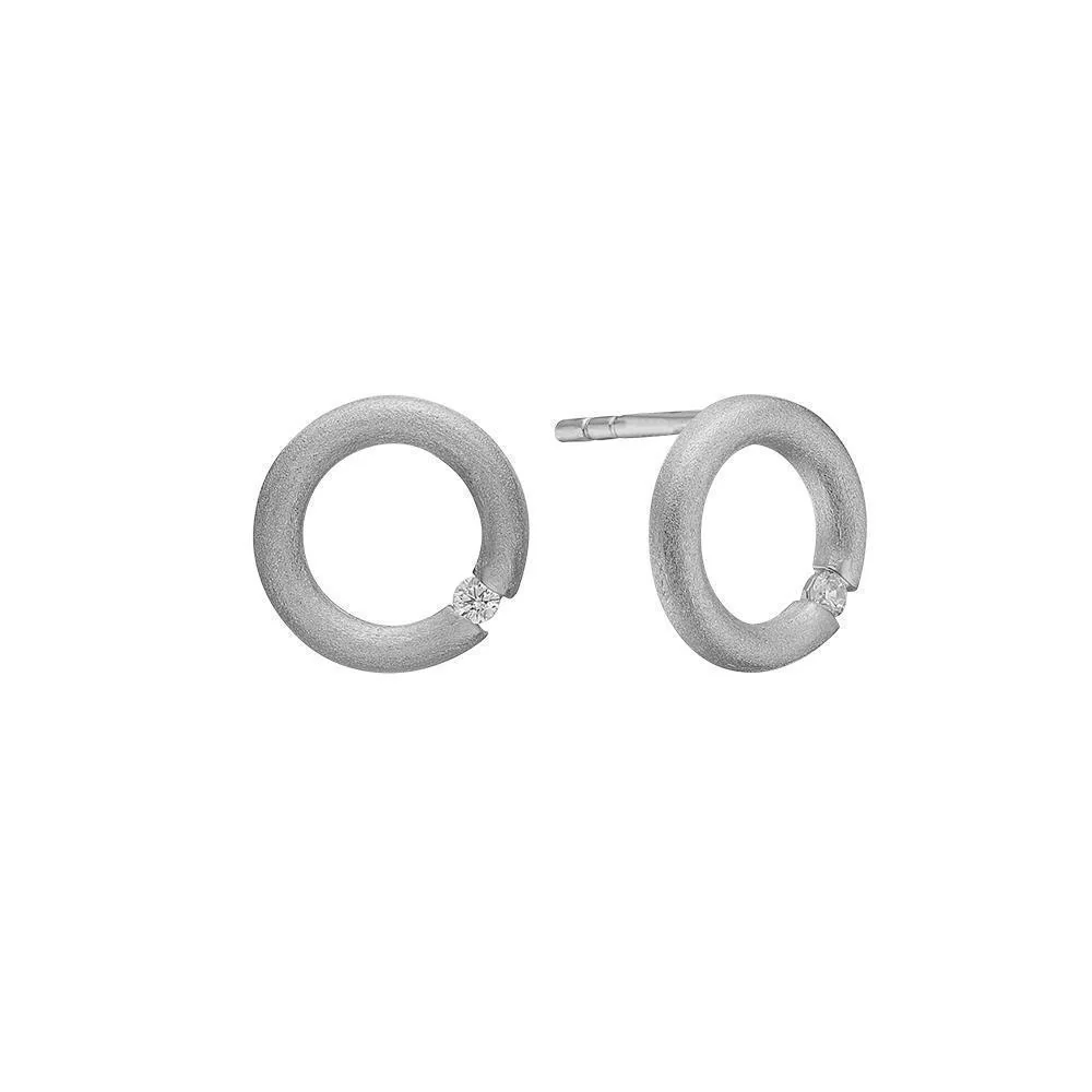 Matte Circle Stud Earrings with 2 Cubic Zirconia
