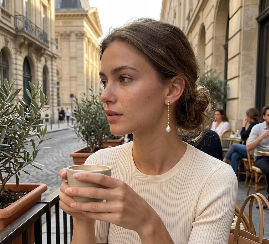 Ayo Copenhagen Elva Pearl Chain Earrings — Boucle d'oreille