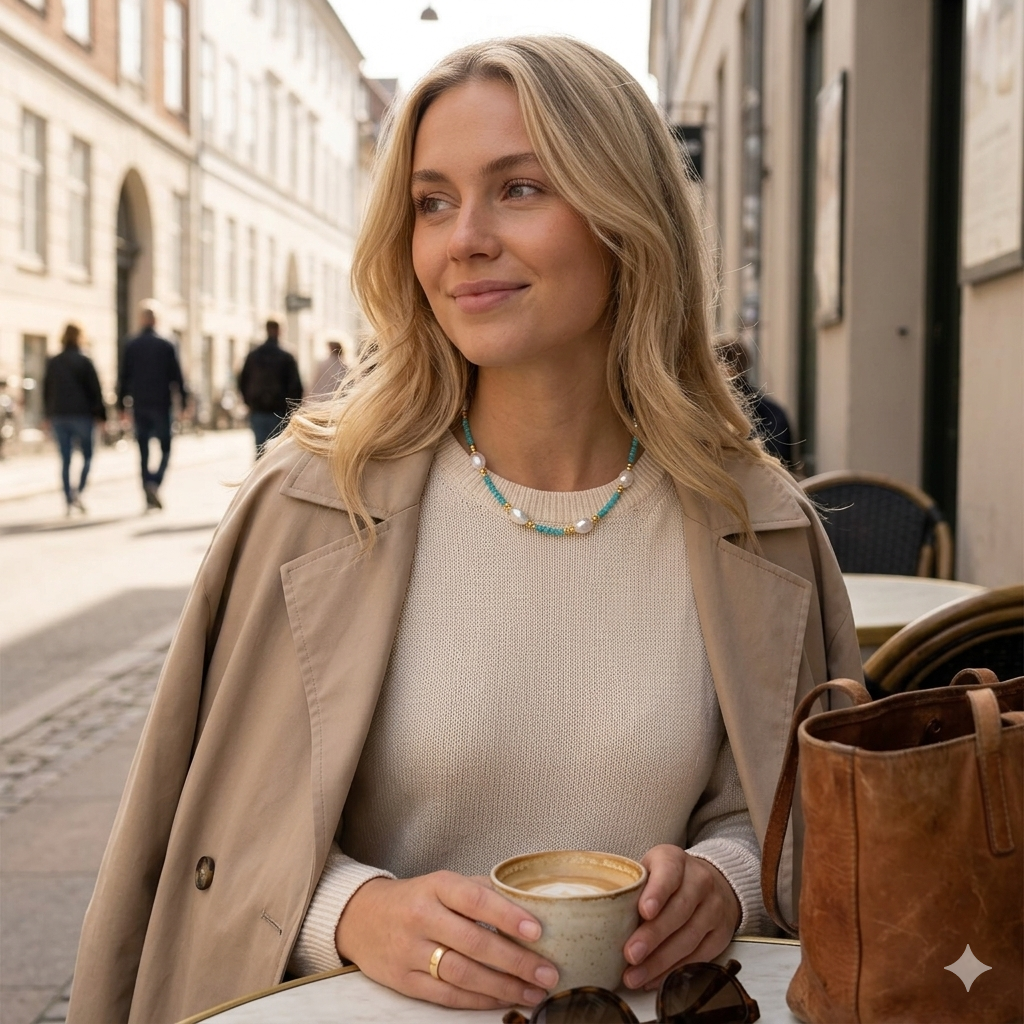 Ayo Copenhagen Celeste Pearl Beads Necklace  - Aqua — Naszyjnik