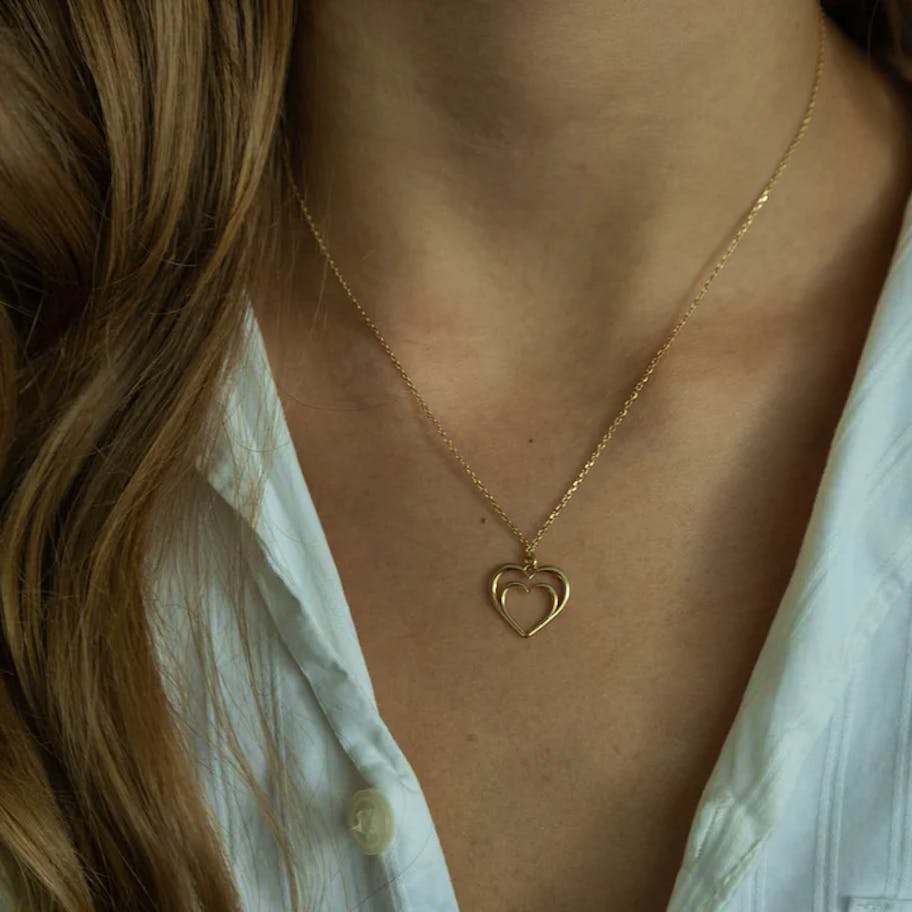By Aagaard — Double Heart Pendant Necklace By Aagaard Double Heart Pendant Necklace — Halsband