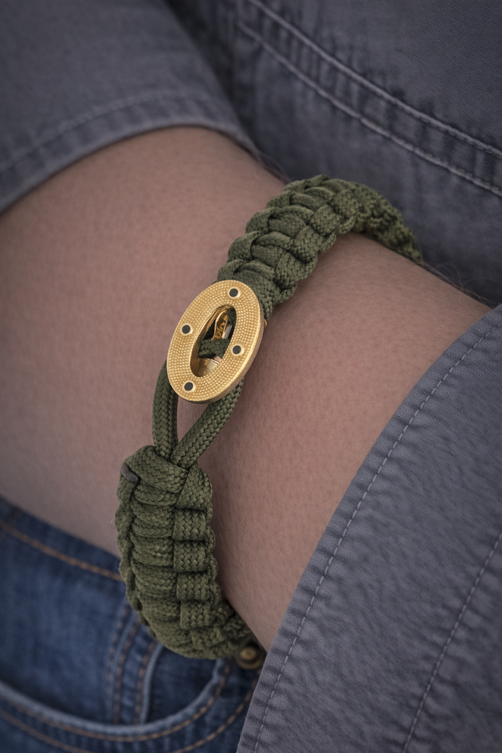 From Soldier to Soldier FSTS Bracelet Green with Gold Plated Sterling Silver Maritime Lock — Bransoletka