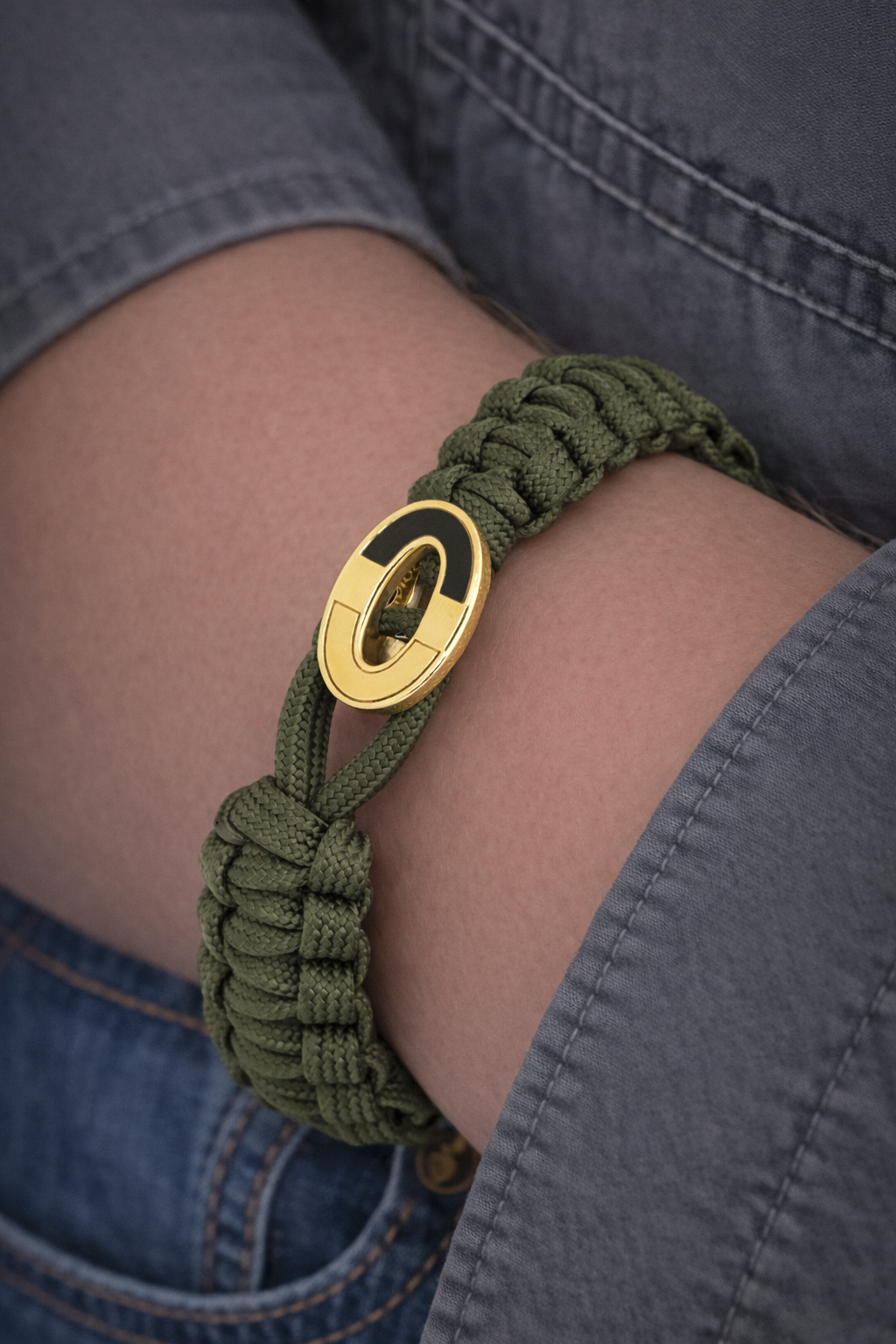 From Soldier to Soldier FSTS Bracelet Green with Gold Plated Sterling Silver Dark Bright Lock — Bransoletka