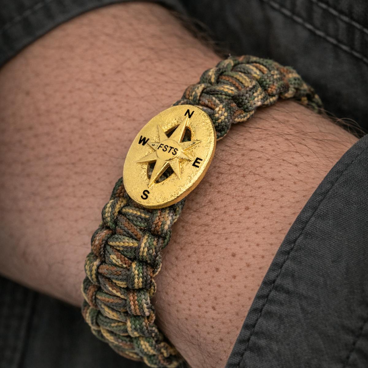 From Soldier to Soldier — FSTS Bracelet Camouflage with Gold Plated Sterling Silver Compass Lock From Soldier to Soldier FSTS Bracelet Camouflage with Gold Plated Sterling Silver Compass Lock — Armbånd