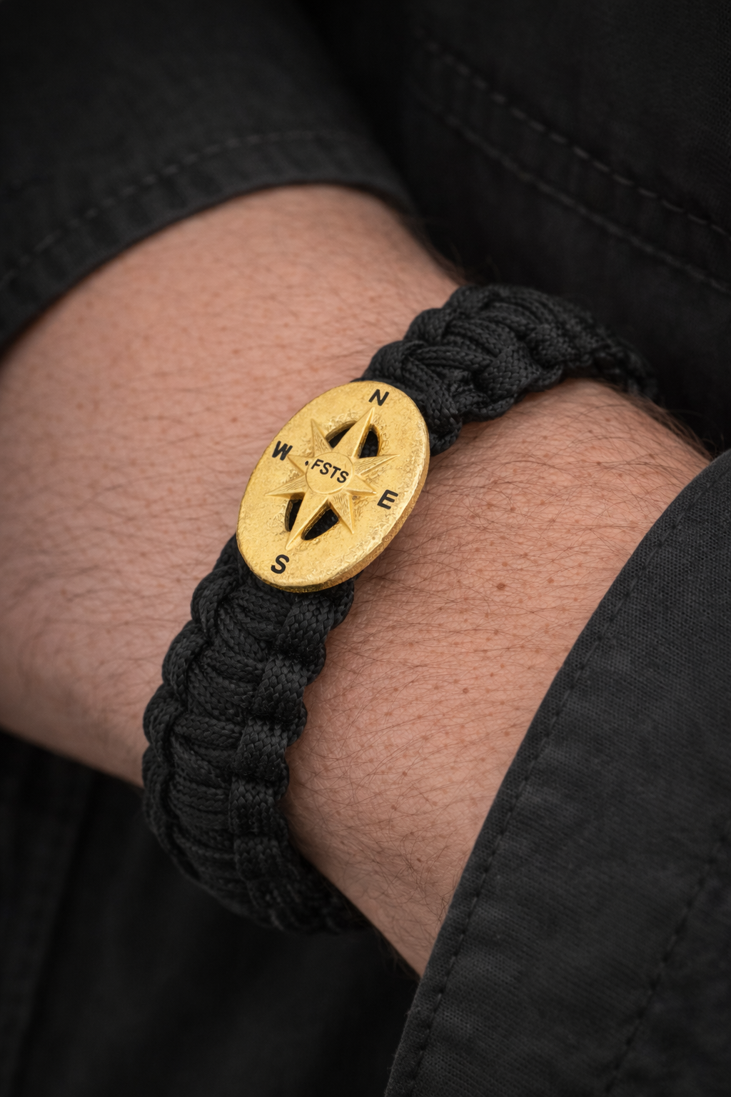 From Soldier to Soldier FSTS Bracelet Black with Gold Plated Sterling Silver Compass Lock — Bransoletka