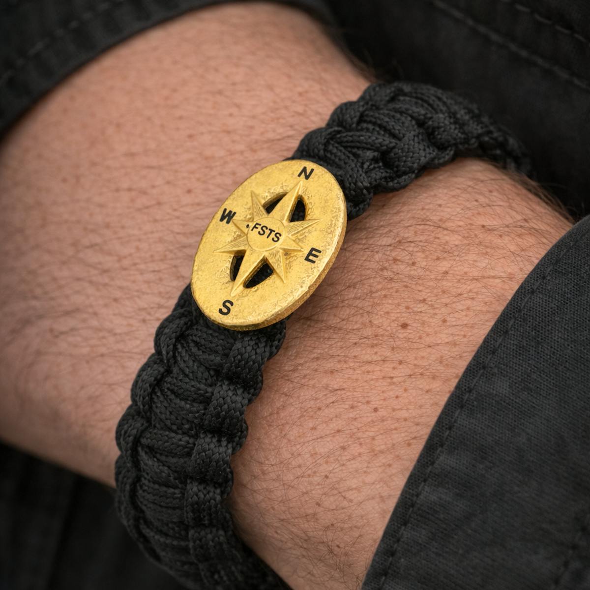 From Soldier to Soldier — FSTS Bracelet Black with Gold Plated Sterling Silver Compass Lock From Soldier to Soldier FSTS Bracelet Black with Gold Plated Sterling Silver Compass Lock — Armbånd