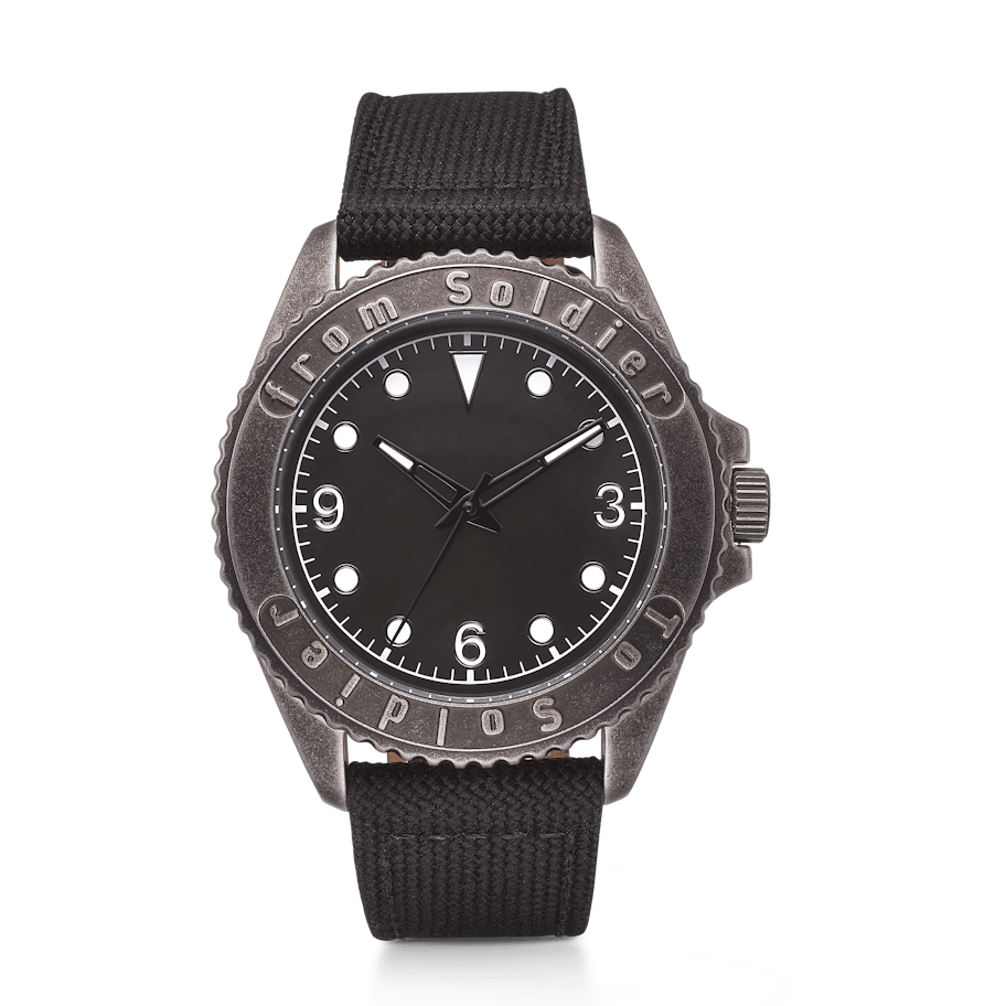 From Soldier to Soldier — FSTS Watch Stainless Steel 5 ATM Miyota Mov't Black Canvas Strap From Soldier to Soldier FSTS Watch Stainless Steel 5 ATM Miyota Mov't Black Canvas Strap — Accessoire