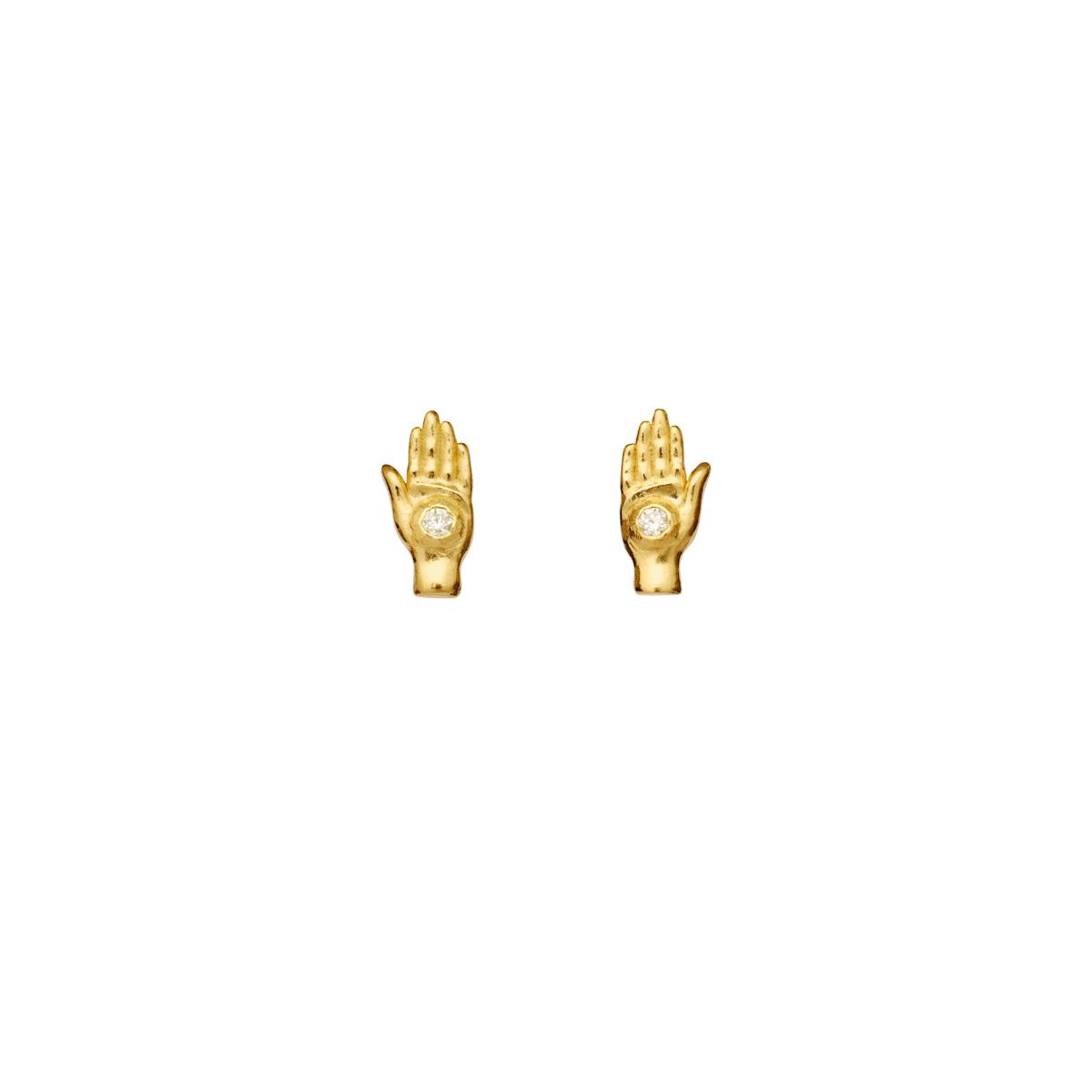 Maanesten — Mano Earrings Golden hand earstick with white zirkonia